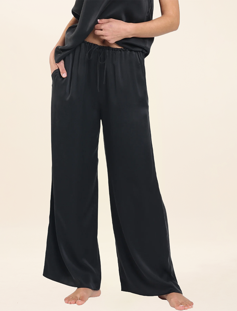 Papinelle | Pure Silk Wide Leg Pant in Black