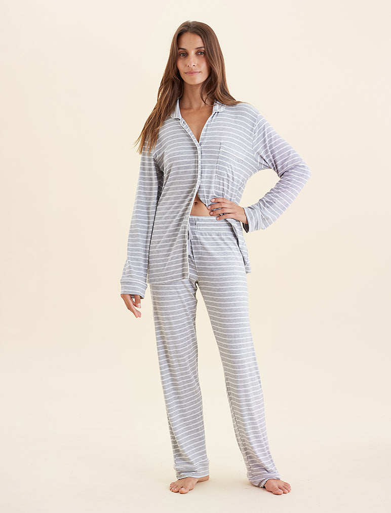 Papinelle  Modal Kate Full Length PJ Set, Grey Stripe – Papinelle