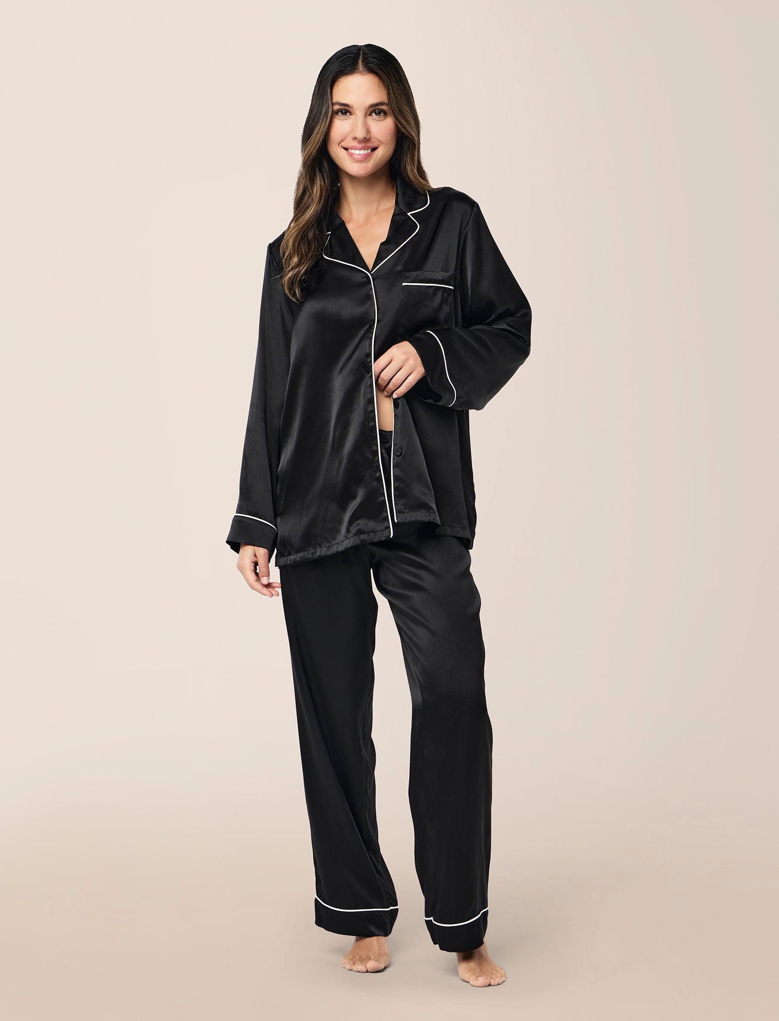 Sylvie Silk Piped Full Length PJ Set