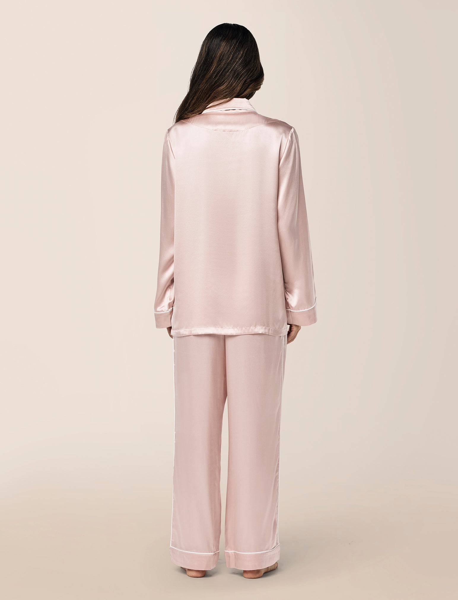 Sylvie Silk Piped Full Length PJ Set