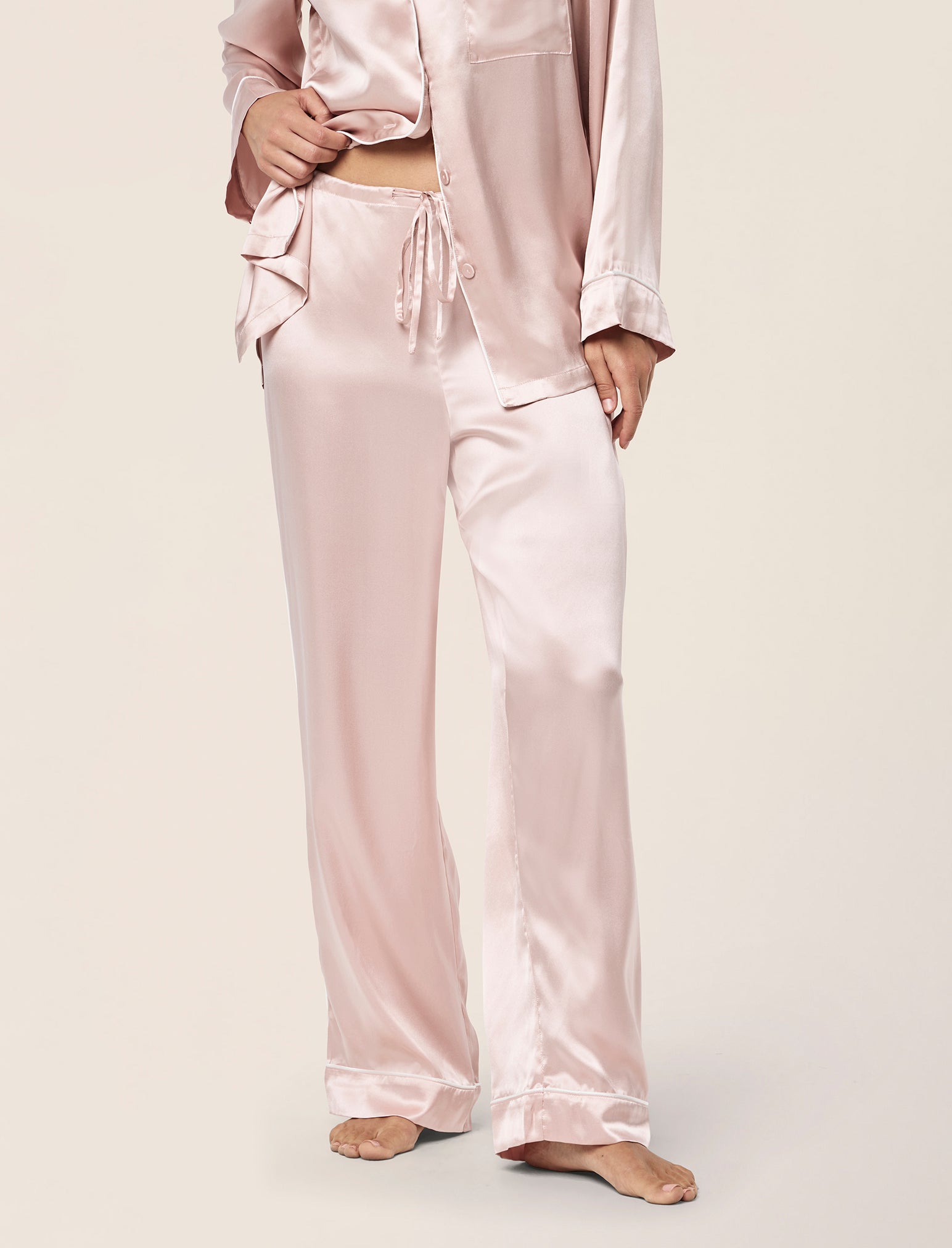 Sylvie Silk Piped Full Length PJ Set