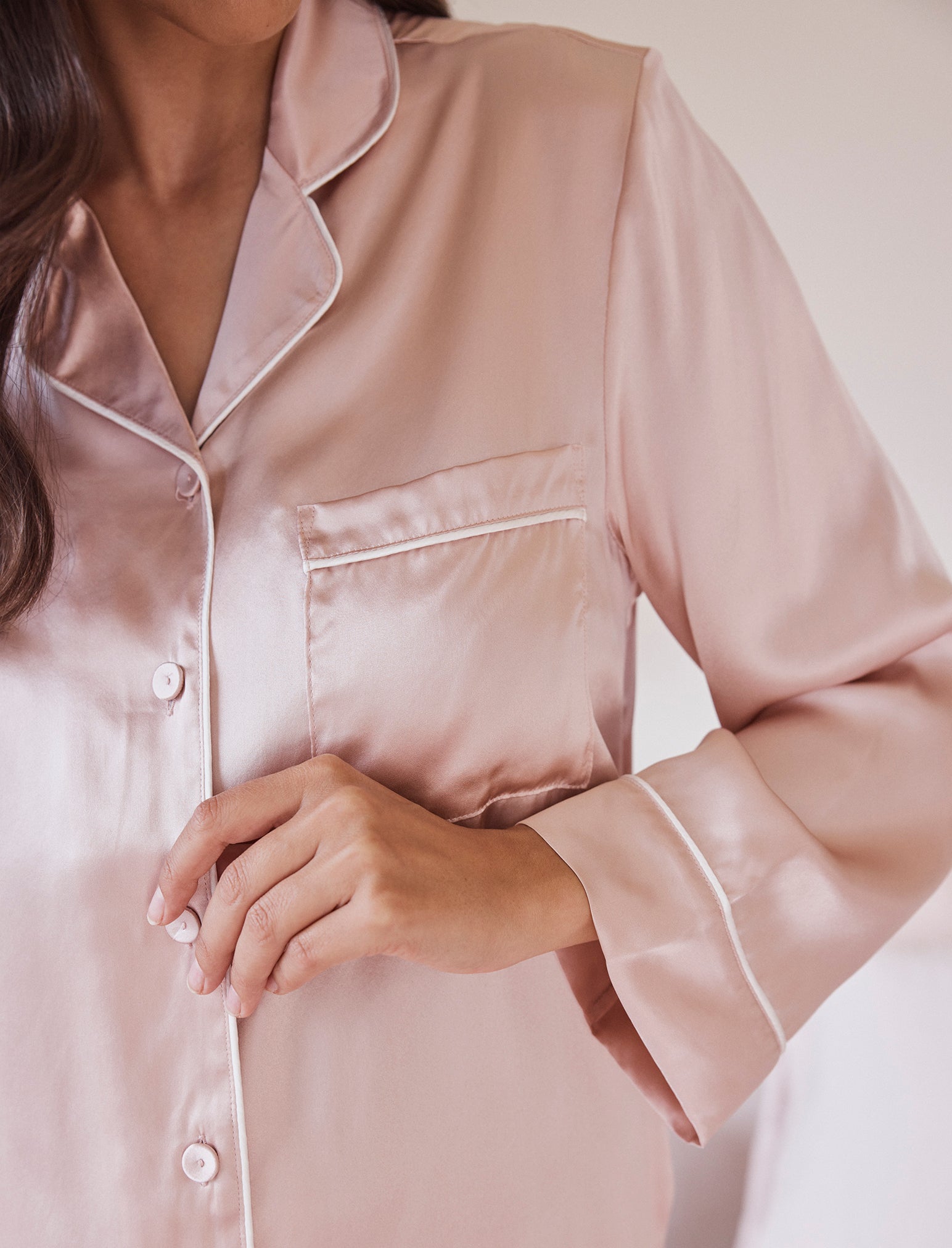 Sylvie Silk Piped Full Length PJ Set