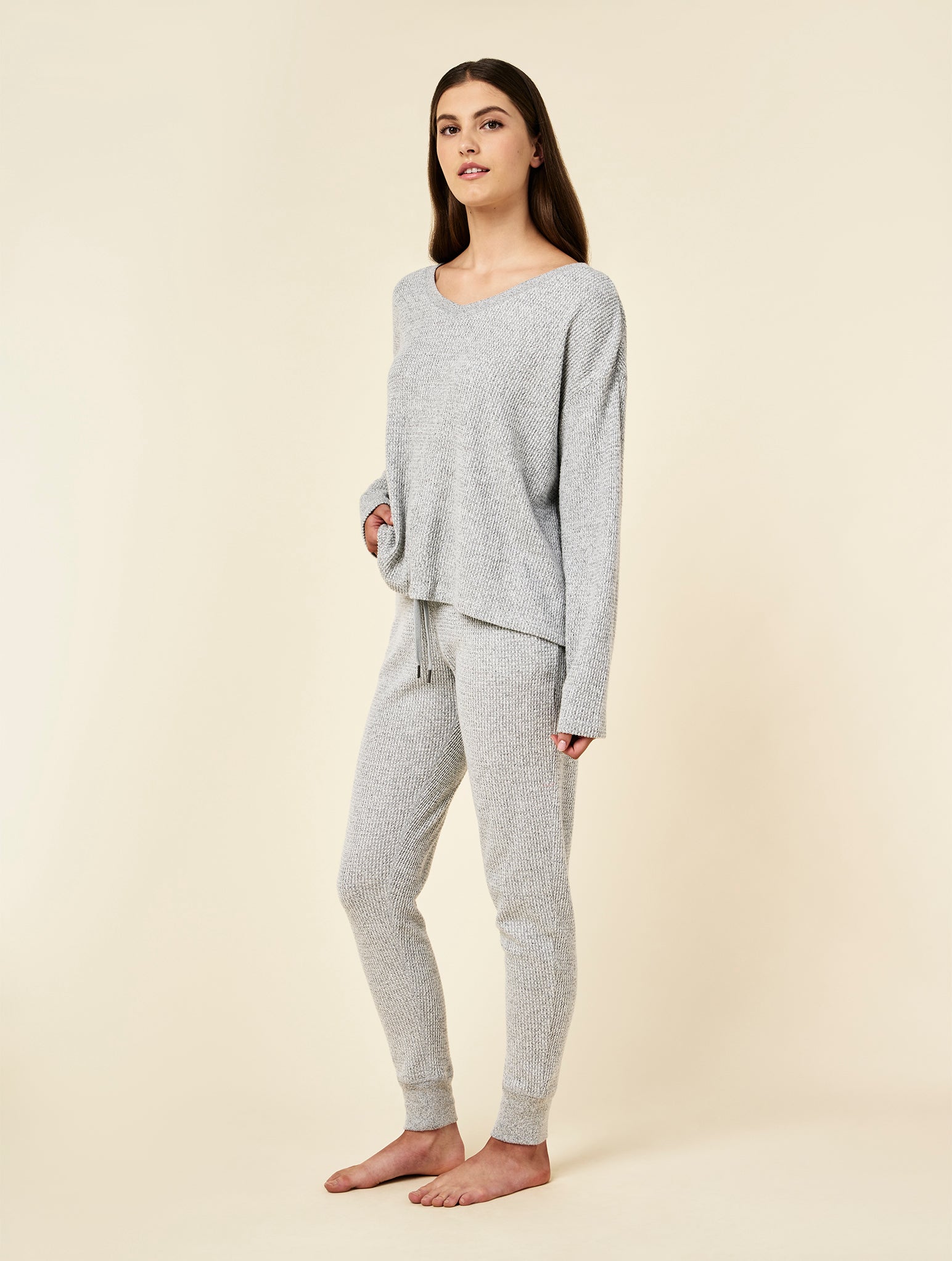 Super Soft Waffle V-Neck Long Sleeve Top