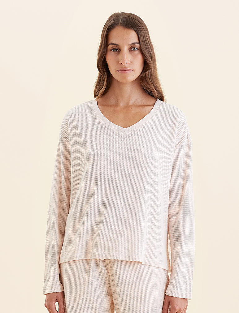 Super Soft Waffle V-Neck Long Sleeve Top1