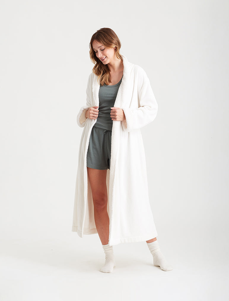Sherpa Soft Robe with Eye Mask in Ecru