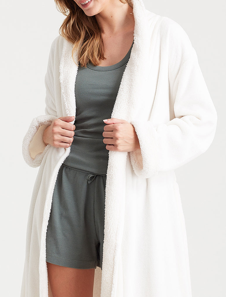 Sherpa Soft Robe with Eye Mask in Ecru