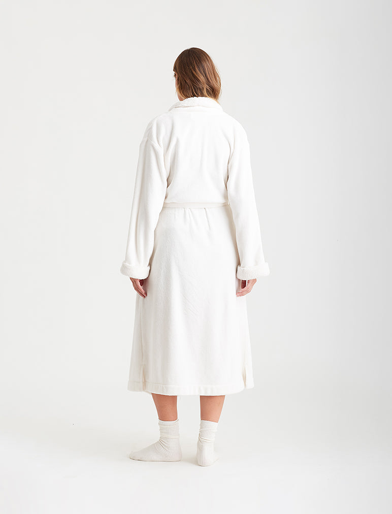 Sherpa Soft Robe with Eye Mask in Ecru