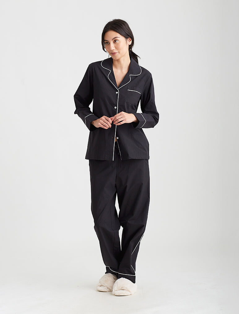 Papinelle Women's Modal Soft Kate Full Length Pajama Sets, Long Sleeve  Button Down Sleepwear Nightwear, Soft Pjs Lounge Sets, Black, X-Small :  : Clothing, Shoes & Accessories