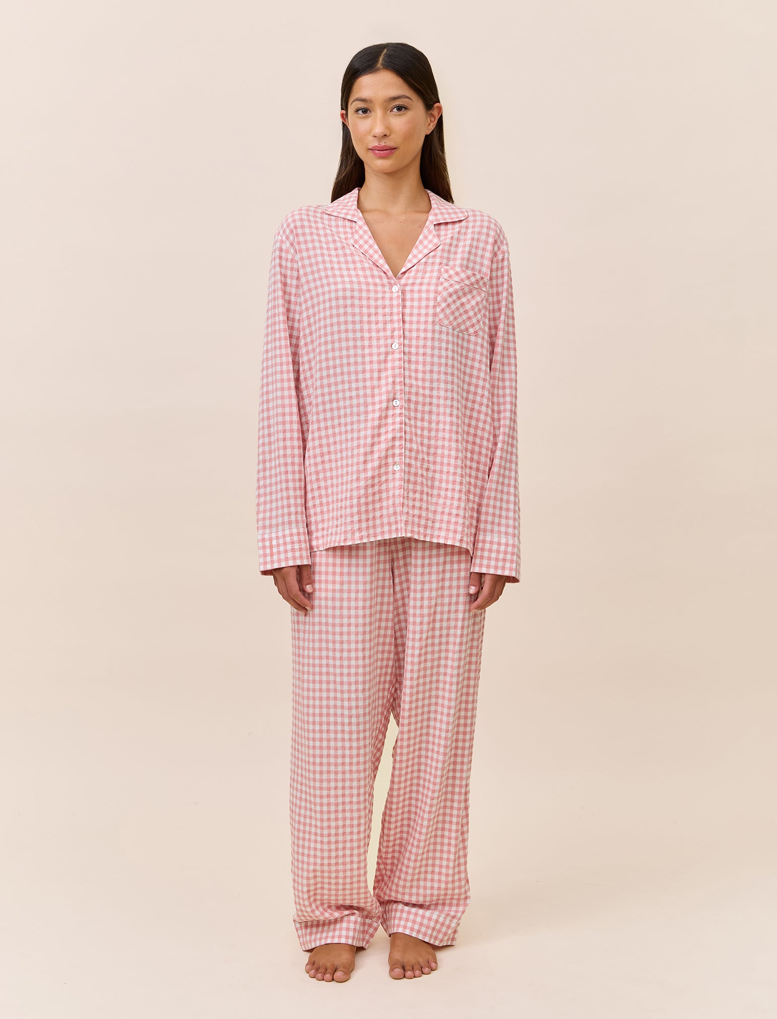 Seersucker Gingham Full Length PJ Set