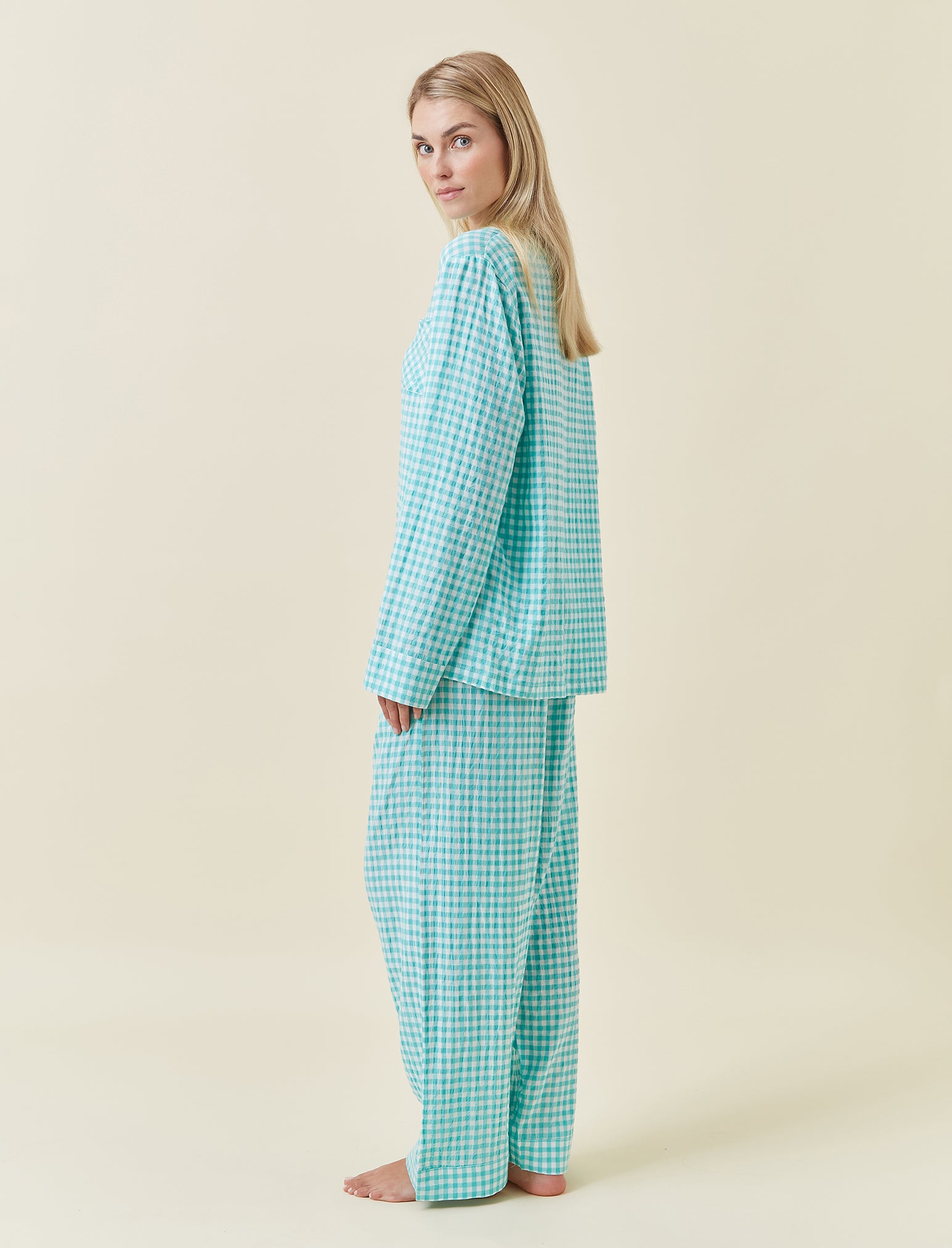 Seersucker Gingham Full Length PJ Set