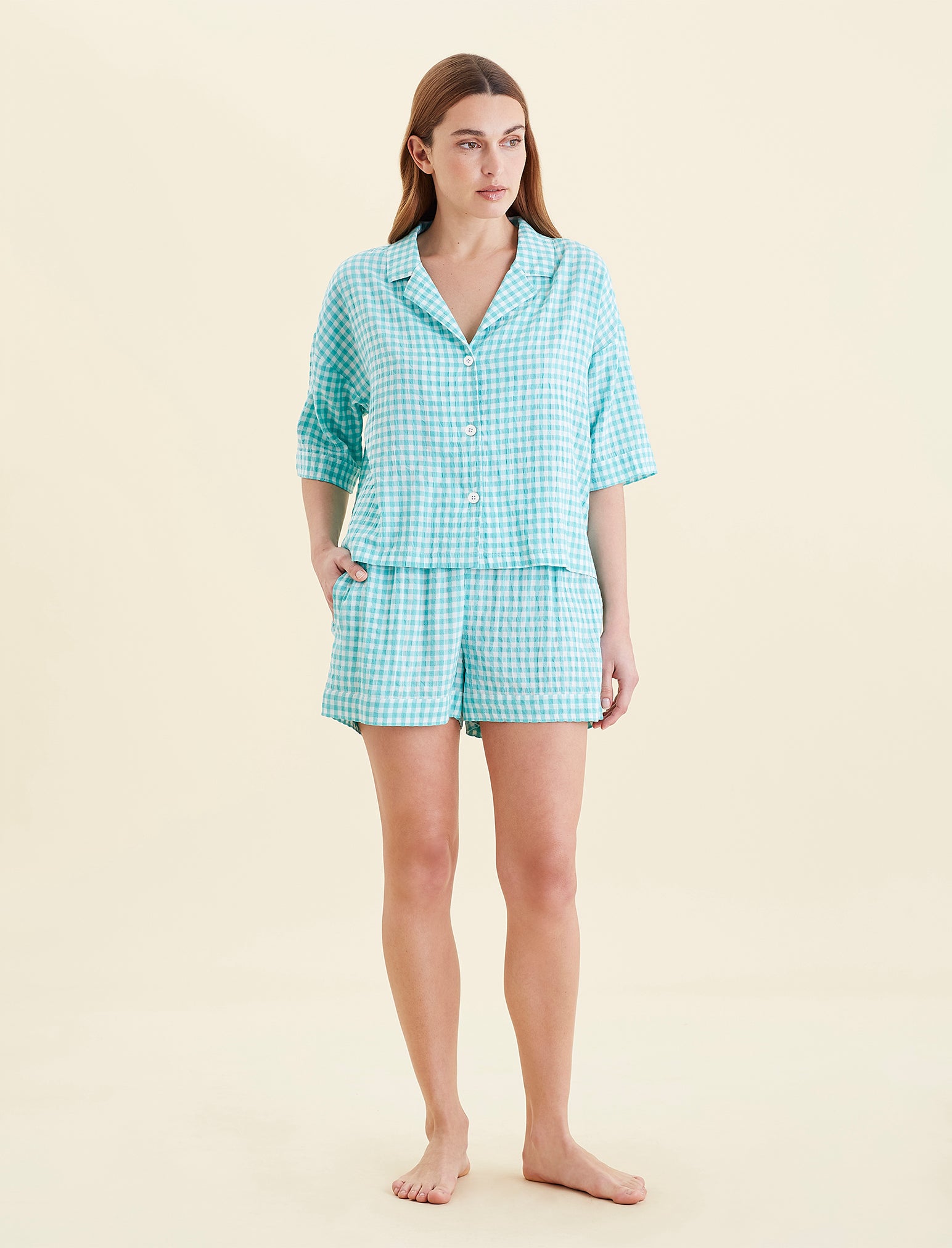 Seersucker Gingham Boxer PJ Set