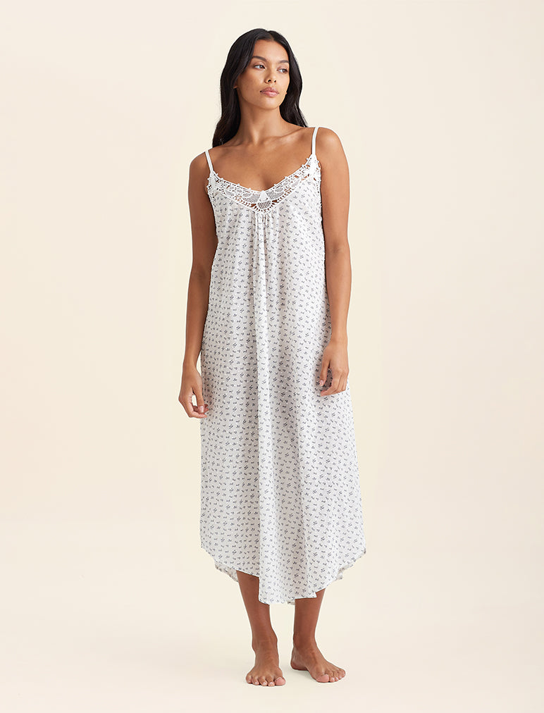knee length dresses for ladies Swiss Dot Lace Front Maxi Nightgown