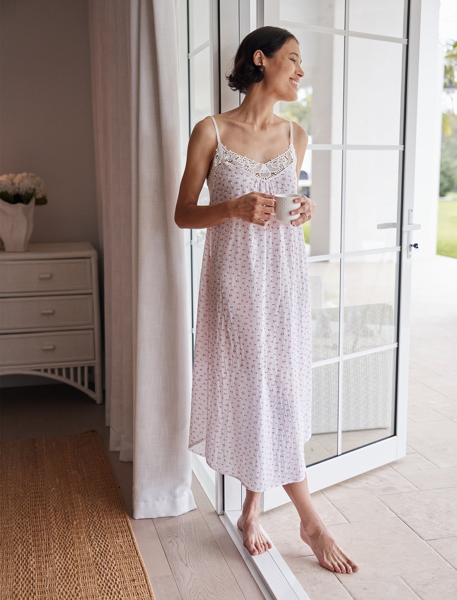 Papinelle | Swiss Dot Lace Front Maxi Nightgown