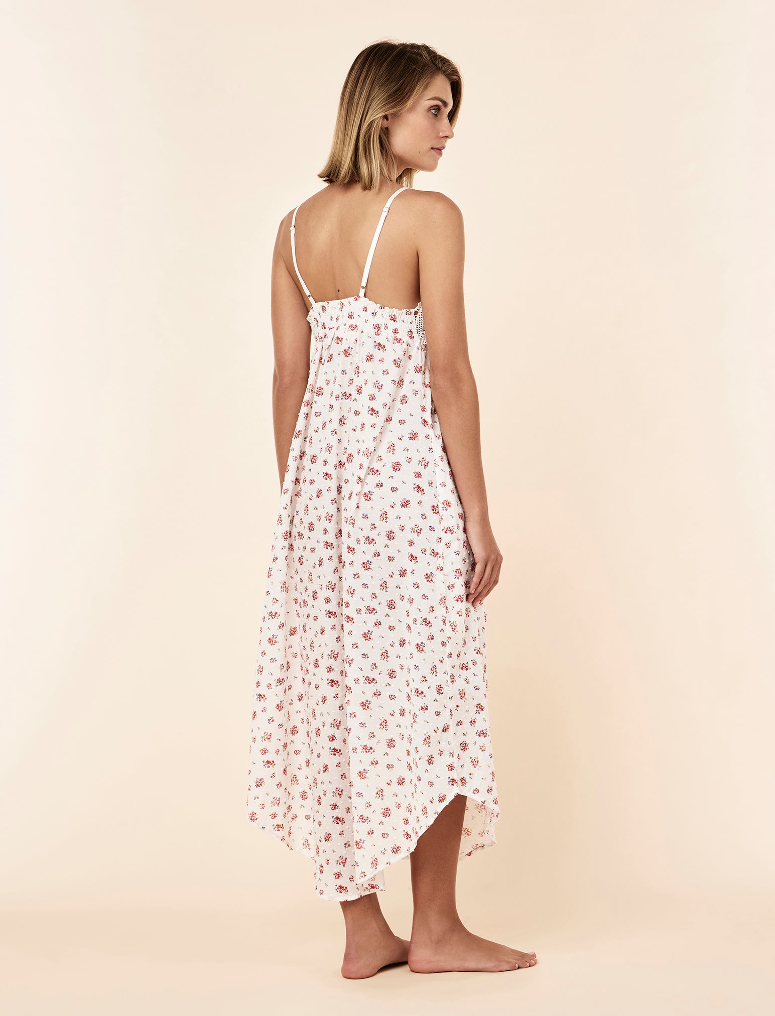 Swiss Dot Lace Front Maxi Nightgown