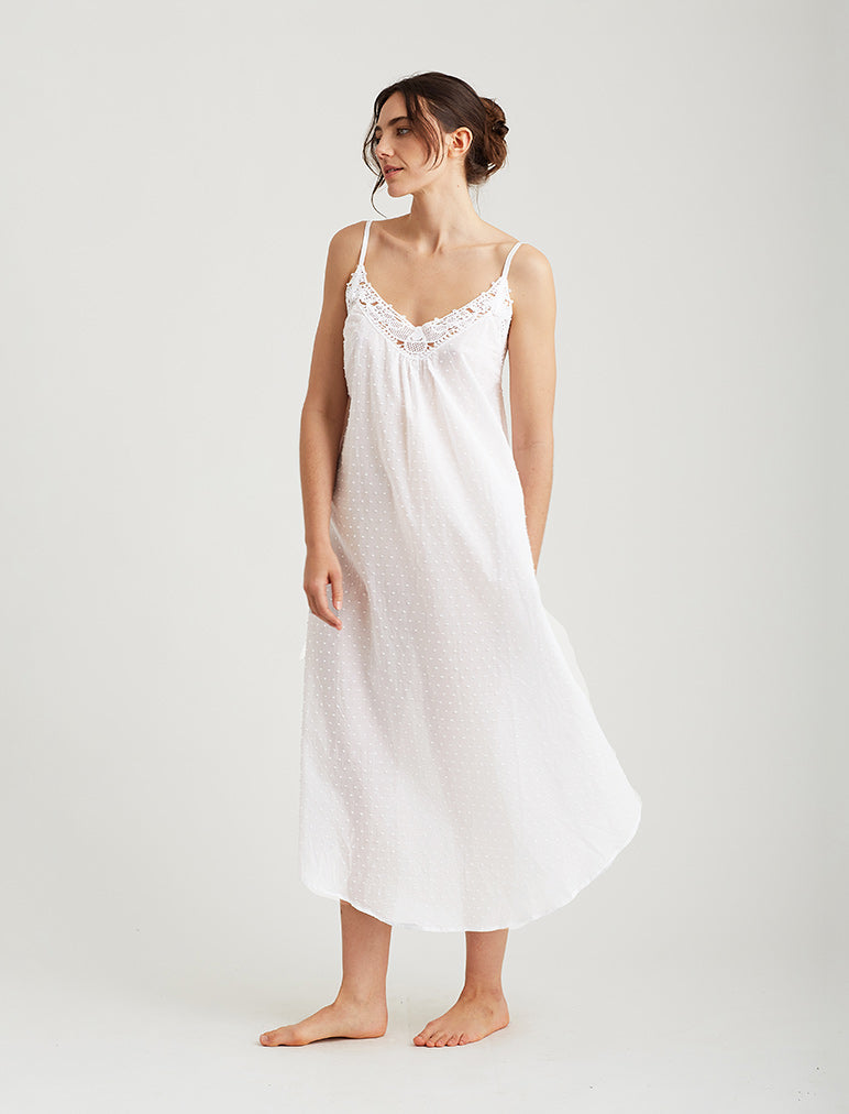 Papinelle Sleepwear Swiss Dot White Cotton Lace Twim Maxi Gown 23055-1 –  The Bra Genie