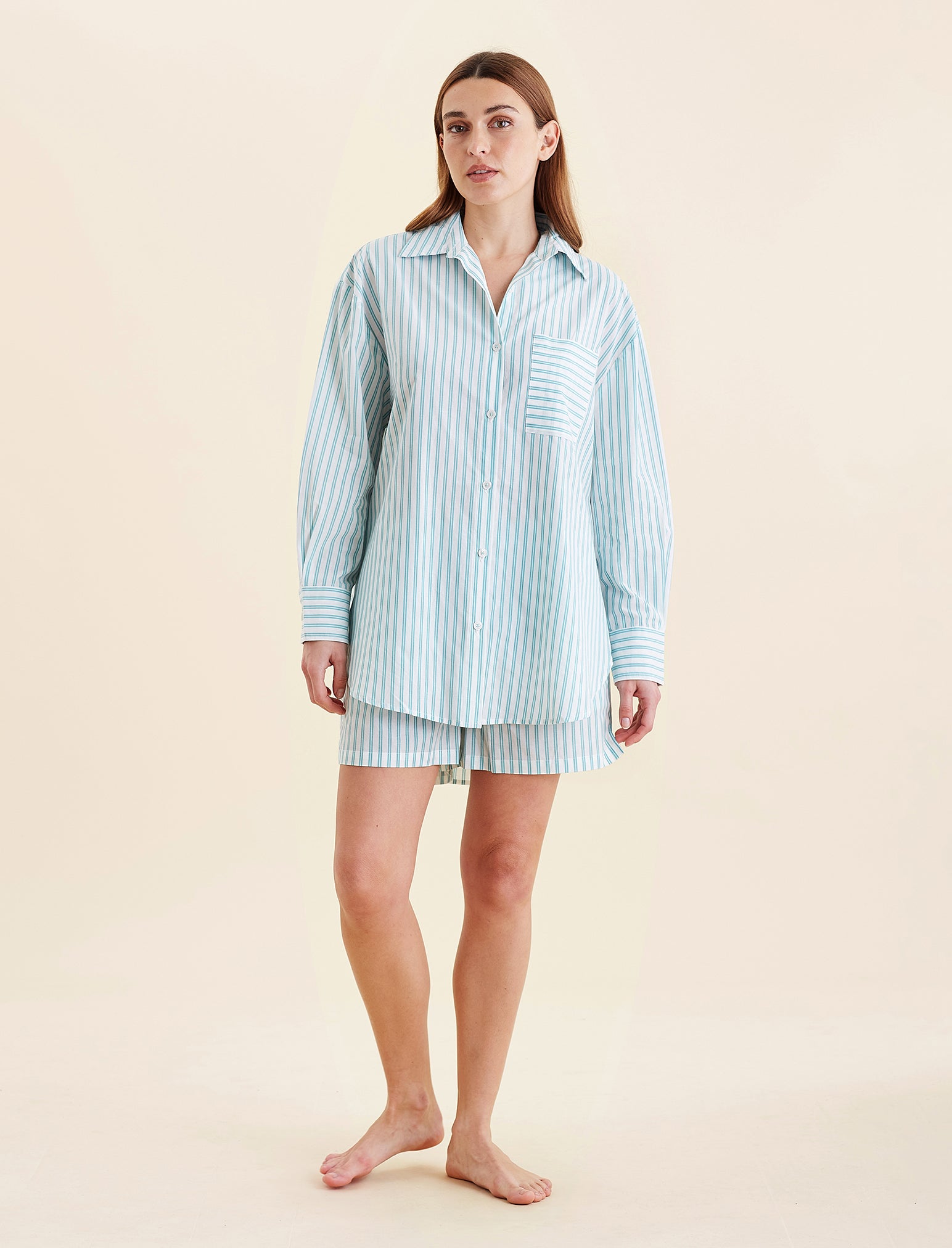 Double Stripe Shirting Boxer PJ Set