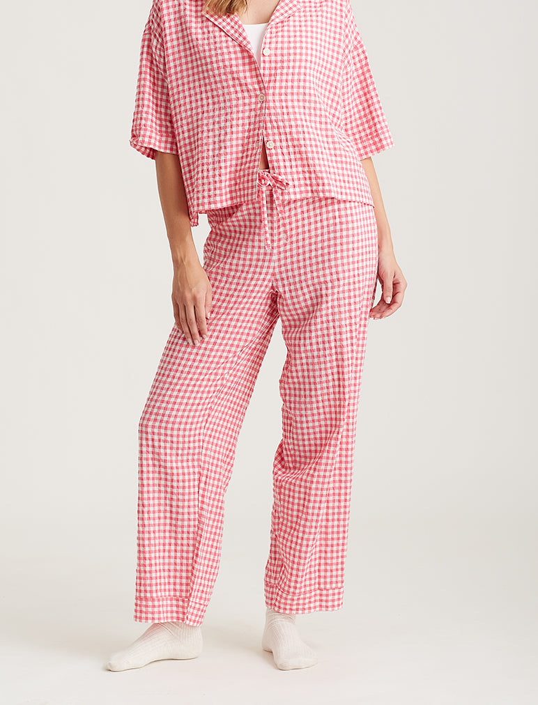 Seersucker Gingham Full Length Pant