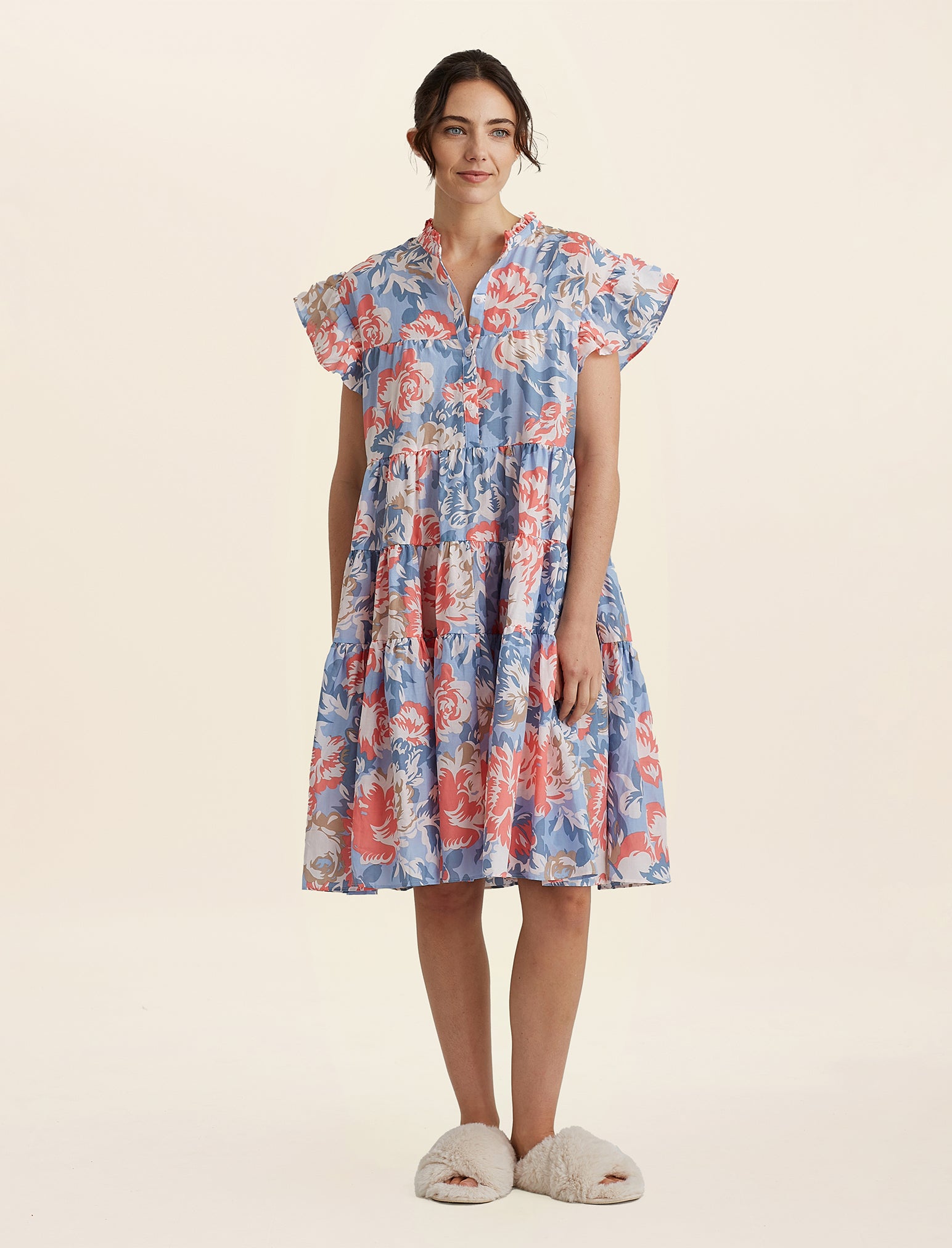 Papinelle Karen Walker Ornamental Floral Flutter Panel Nightgown, XS / Cerulean Blue Papinelle Karen Walker Ornamental Floral Flutter Panel Nightgown, XS / Cerulean Blue