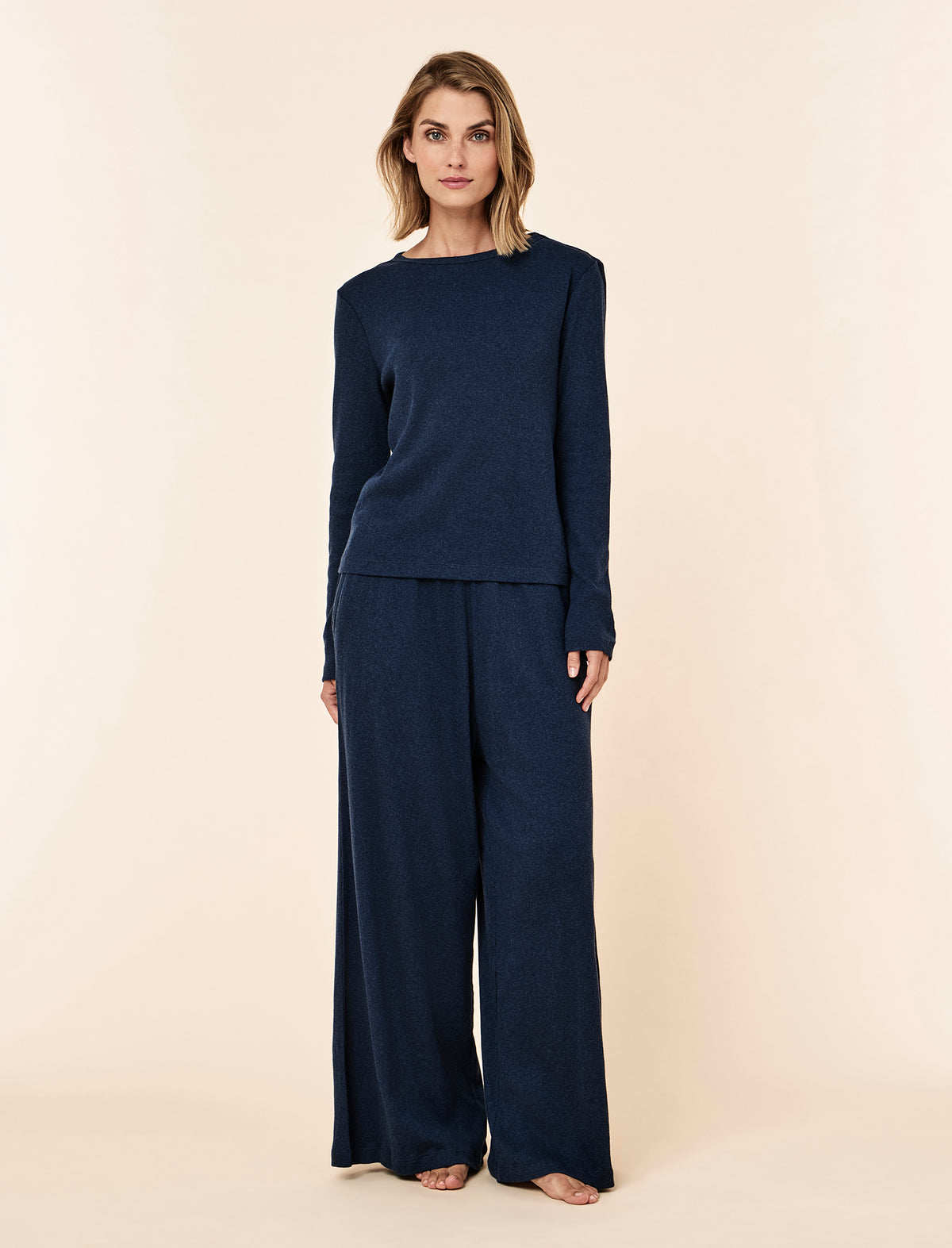 Soft Baby Rib Long Sleeve Tee & Wide Leg Pant Set