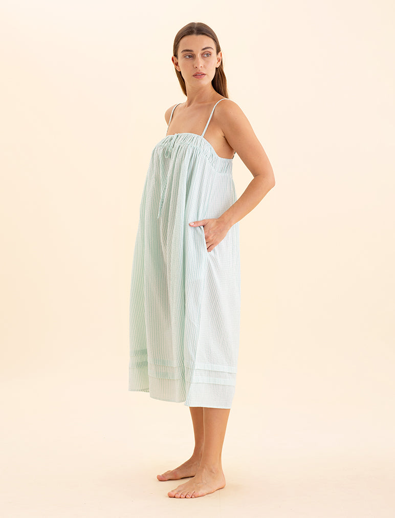 Sabine Seersucker Stripe Maxi Nightie