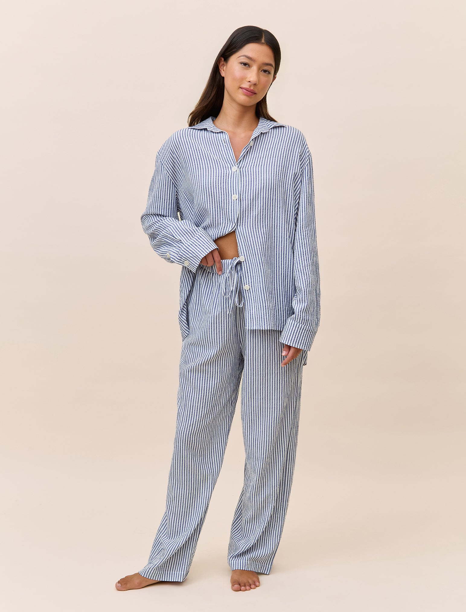Sabine Seersucker Stripe Full Length PJ Set