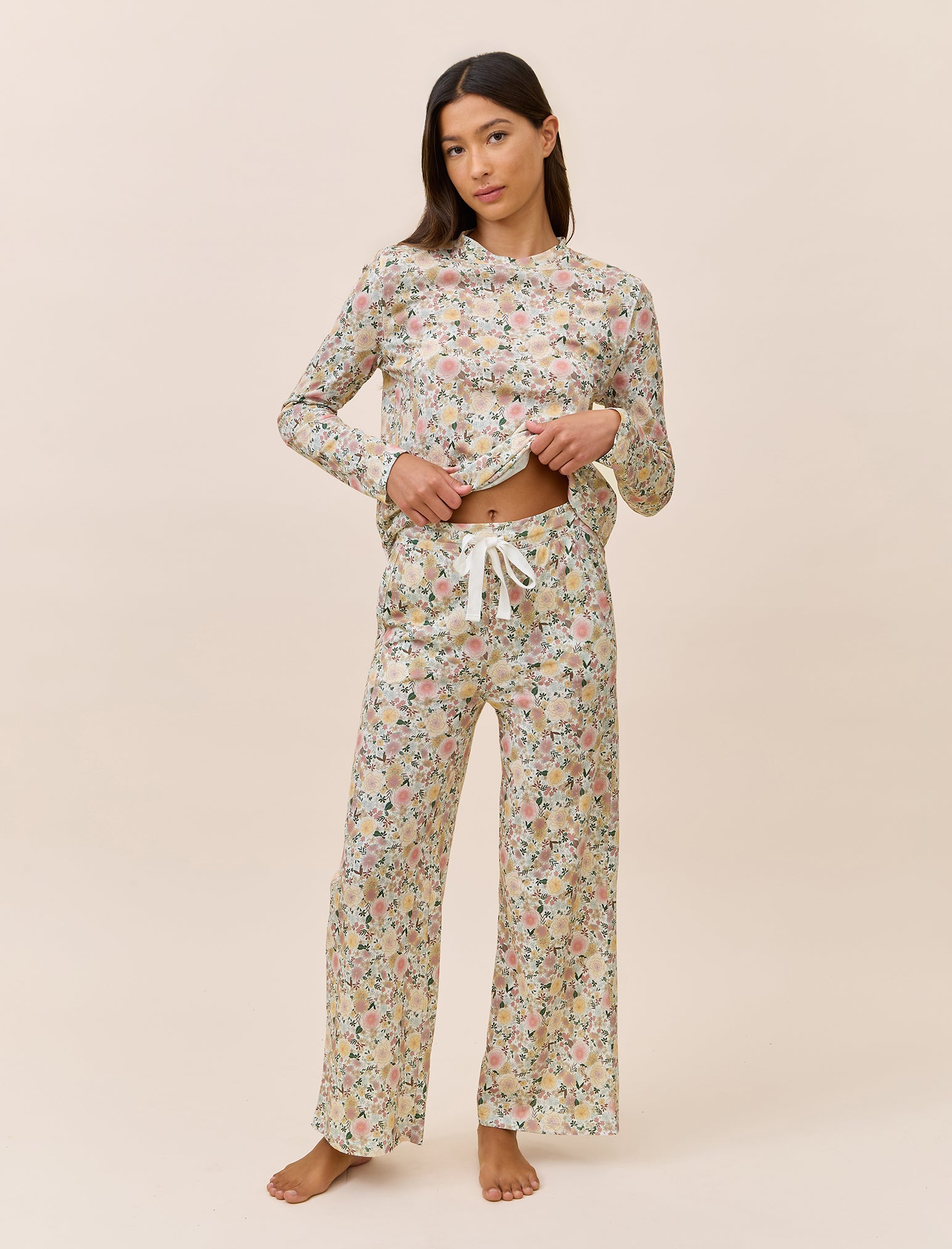 Meribel Organic Cotton Knit Long Sleeve Tee and Wide Leg Pant Set