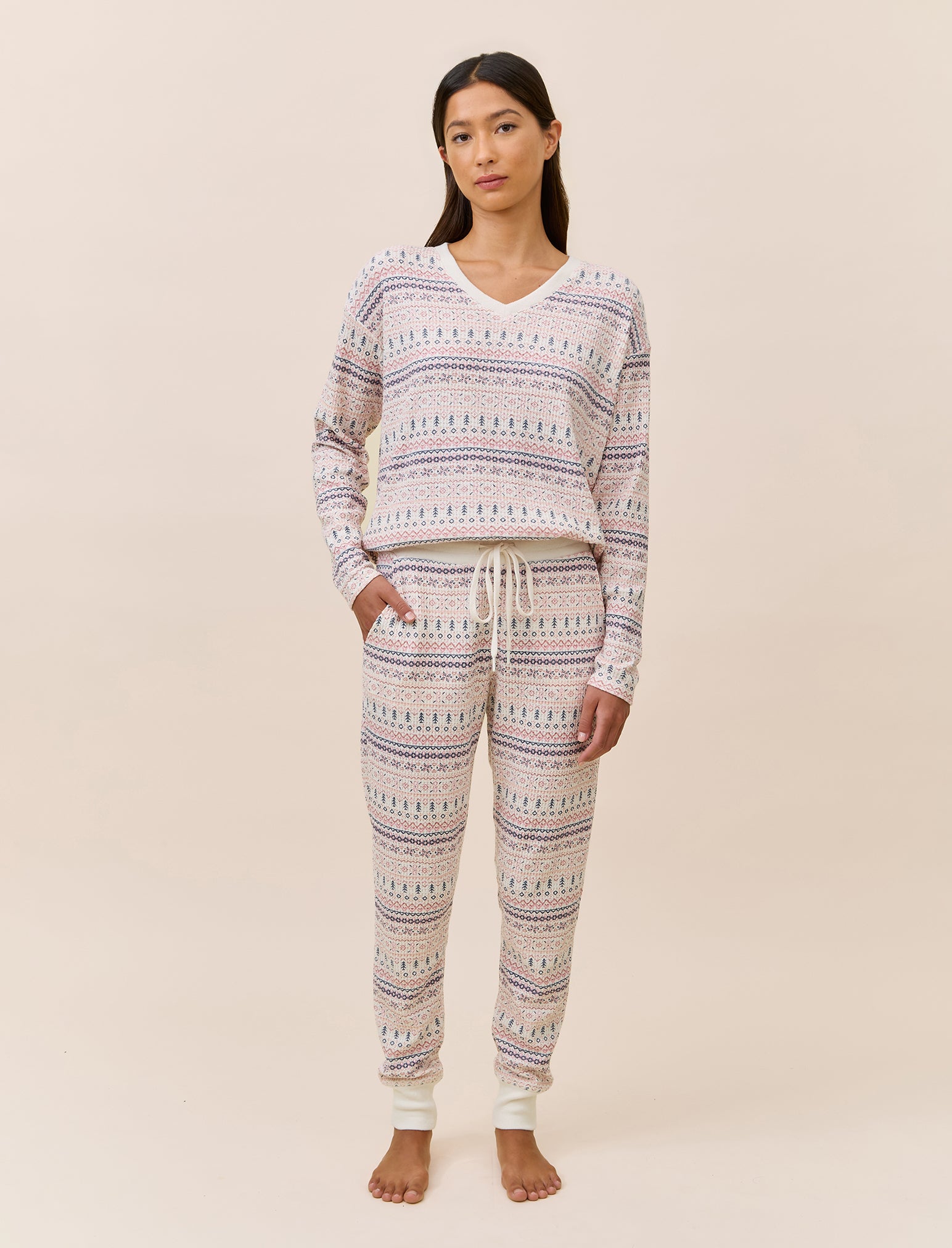 Fairisle Waffle Long Sleeve Top and Jogger