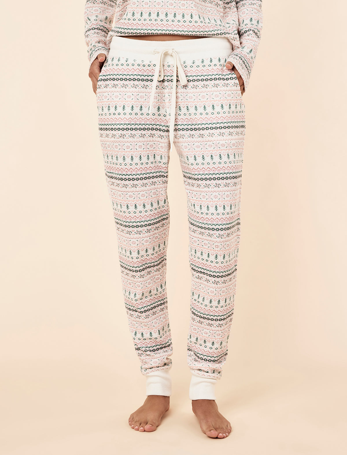 Fairisle Waffle Long Sleeve Top and Jogger Set