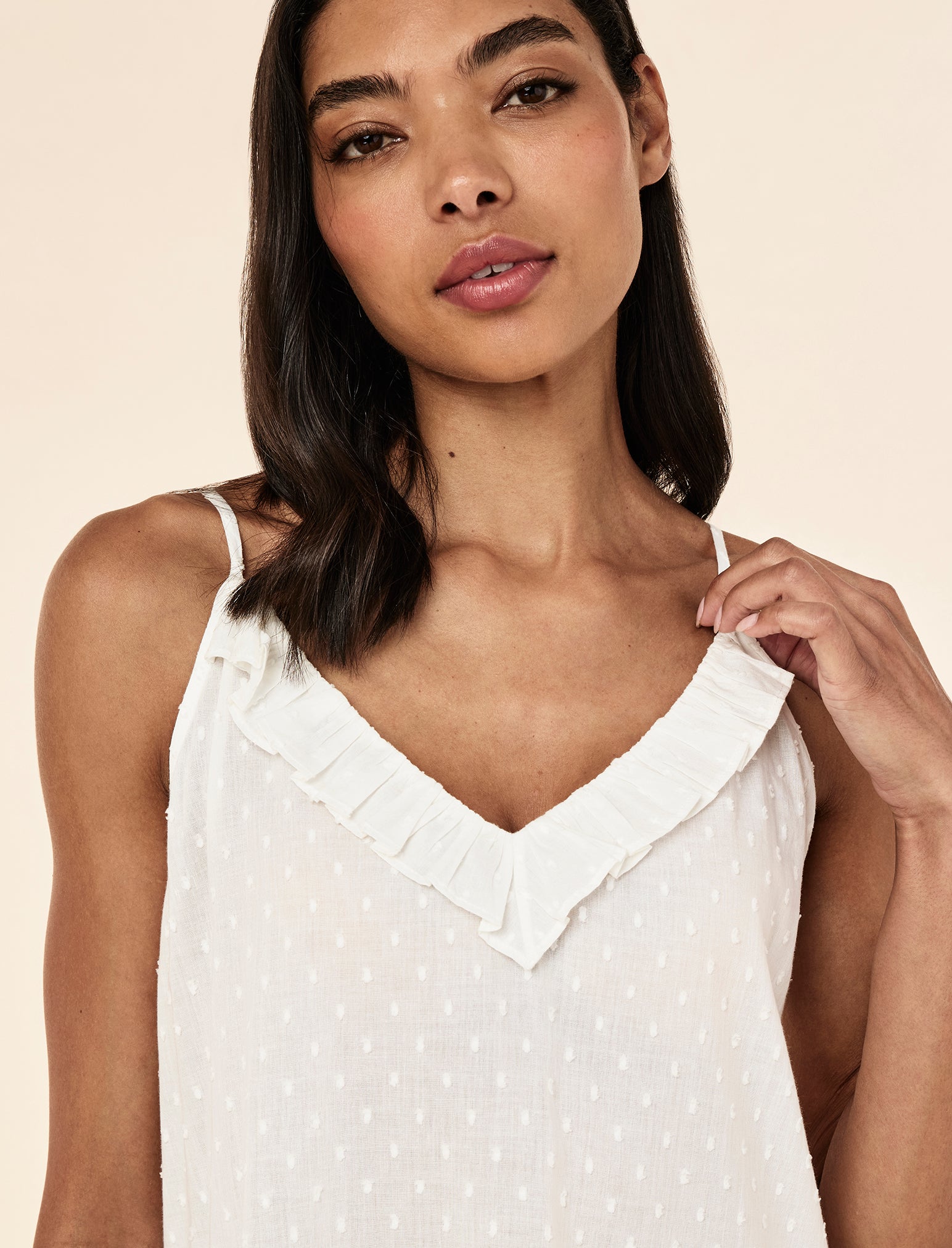 Swiss Dot Lace Frill Maxi Nightgown