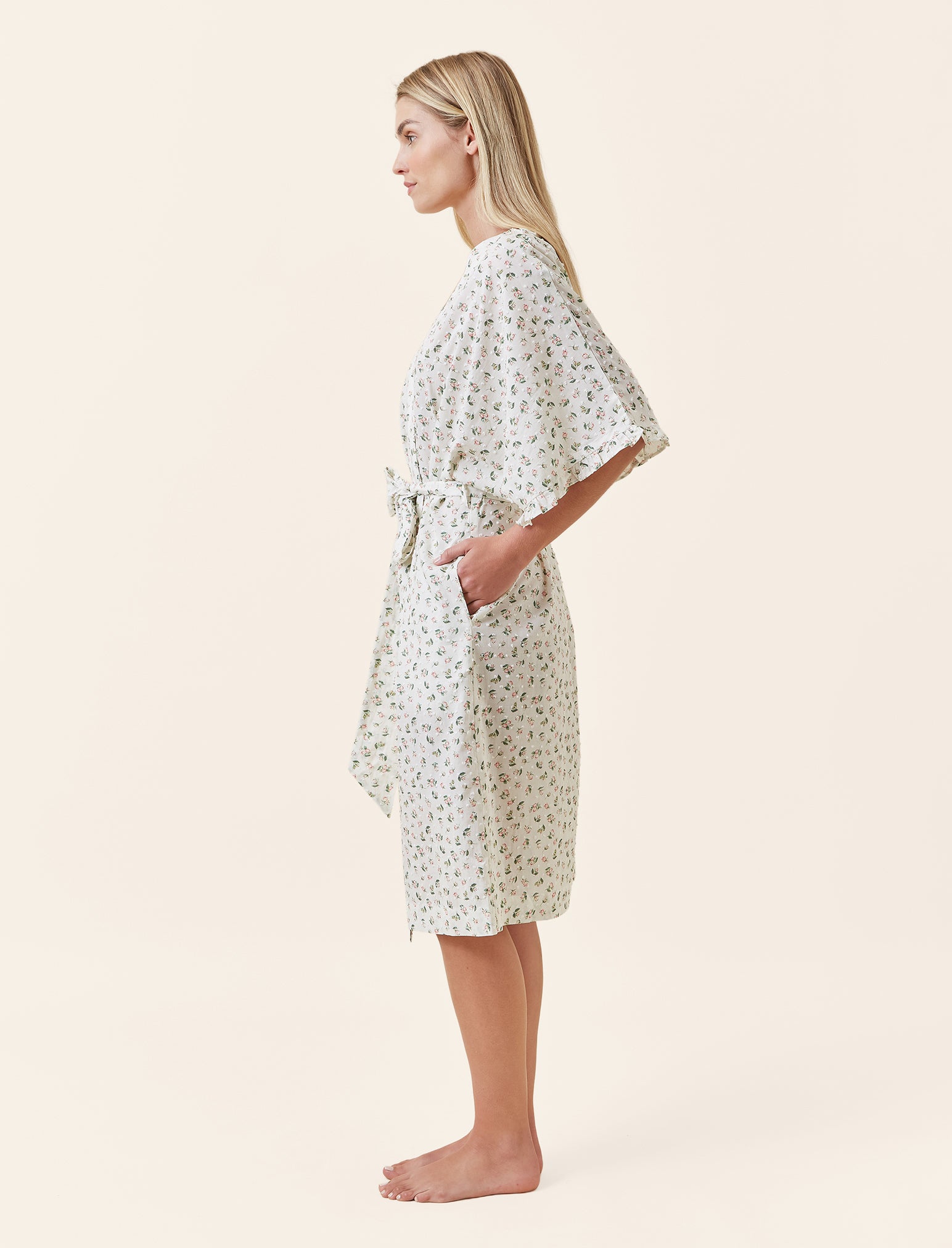 Swiss Dot Lace Kimono Midi Robe