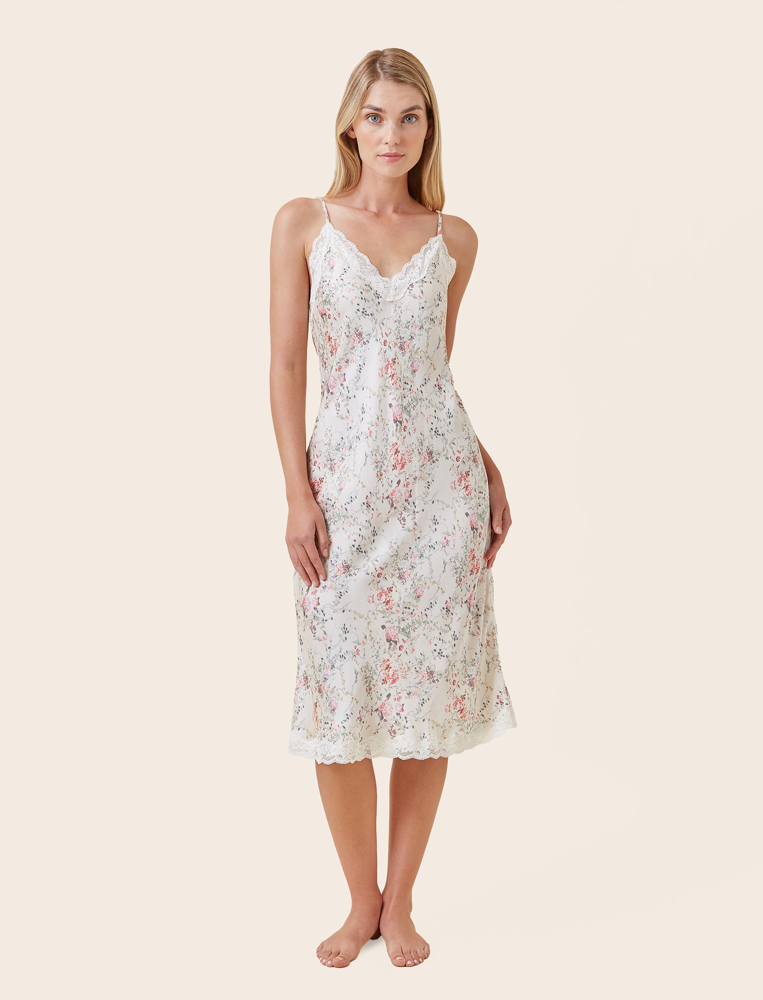 Papinelle | Yolly Satin Lace Slip Nightgown 3XL / Ecru | Women's Lace Slip Nightgowns