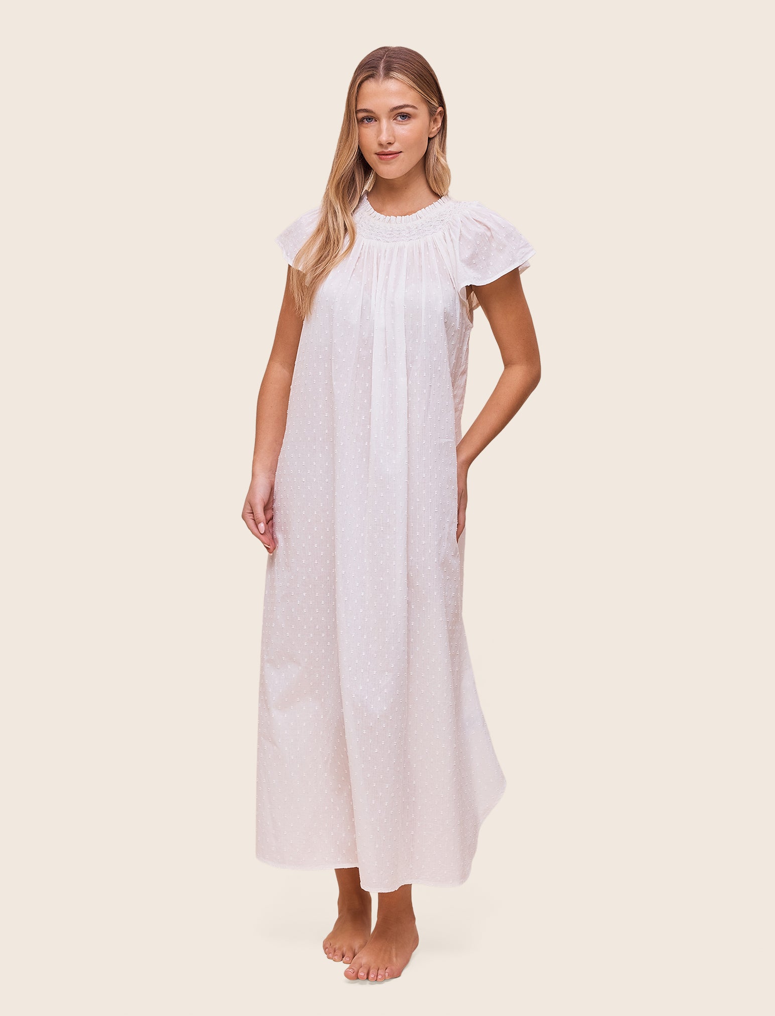 maxi nightgown dress Shirred Neck Maxi Nightgown, XL / Ecru
