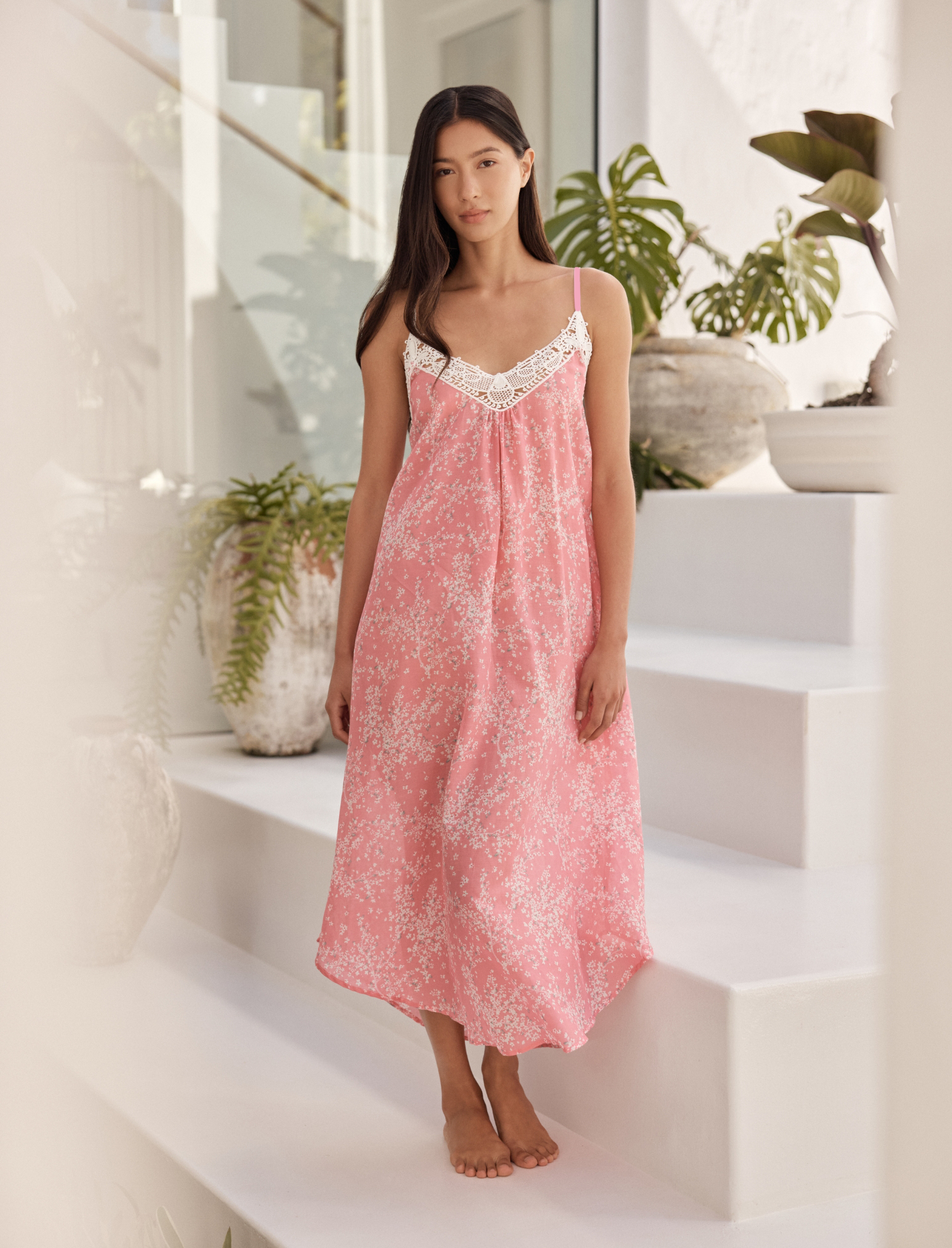 Cheri Blossom Lace Front Maxi Nightgown