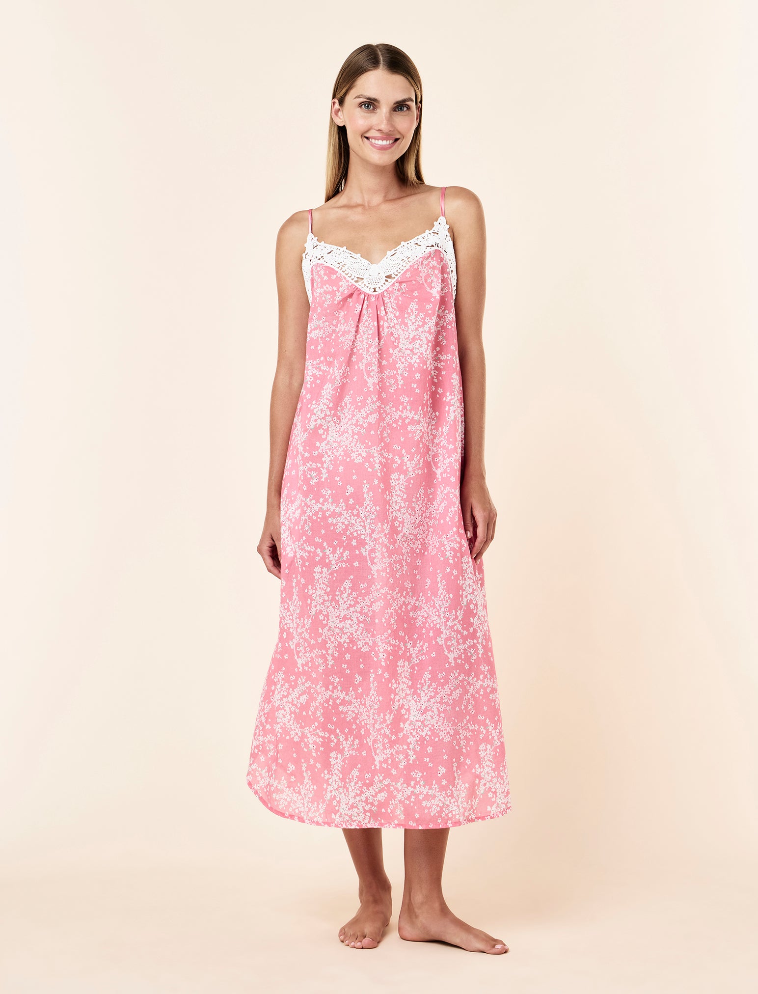 Cheri Blossom Lace Front Maxi Nightgown
