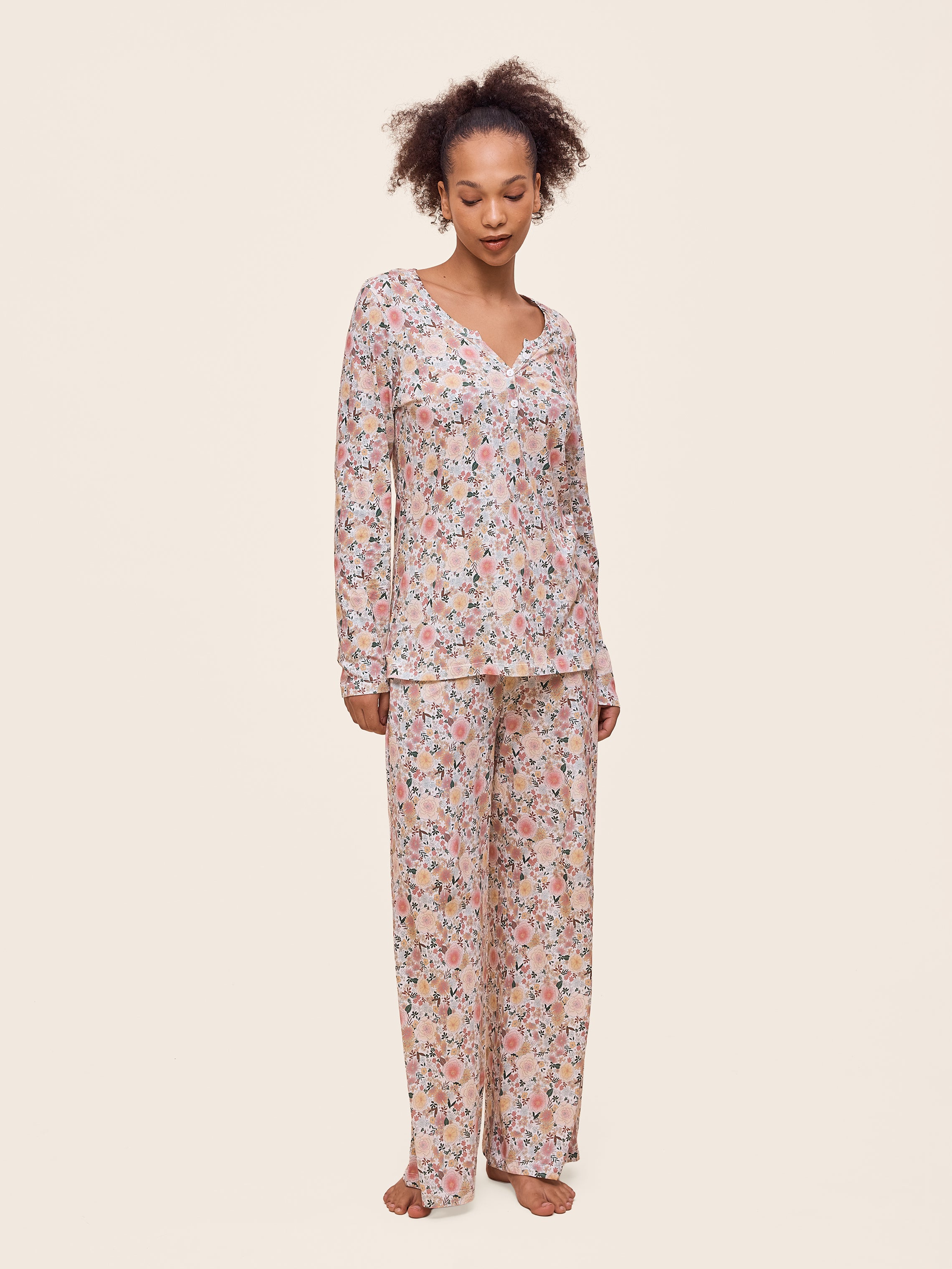 Meribel Knit Henley Long Sleeve Tee and Straight Leg Pant Set
