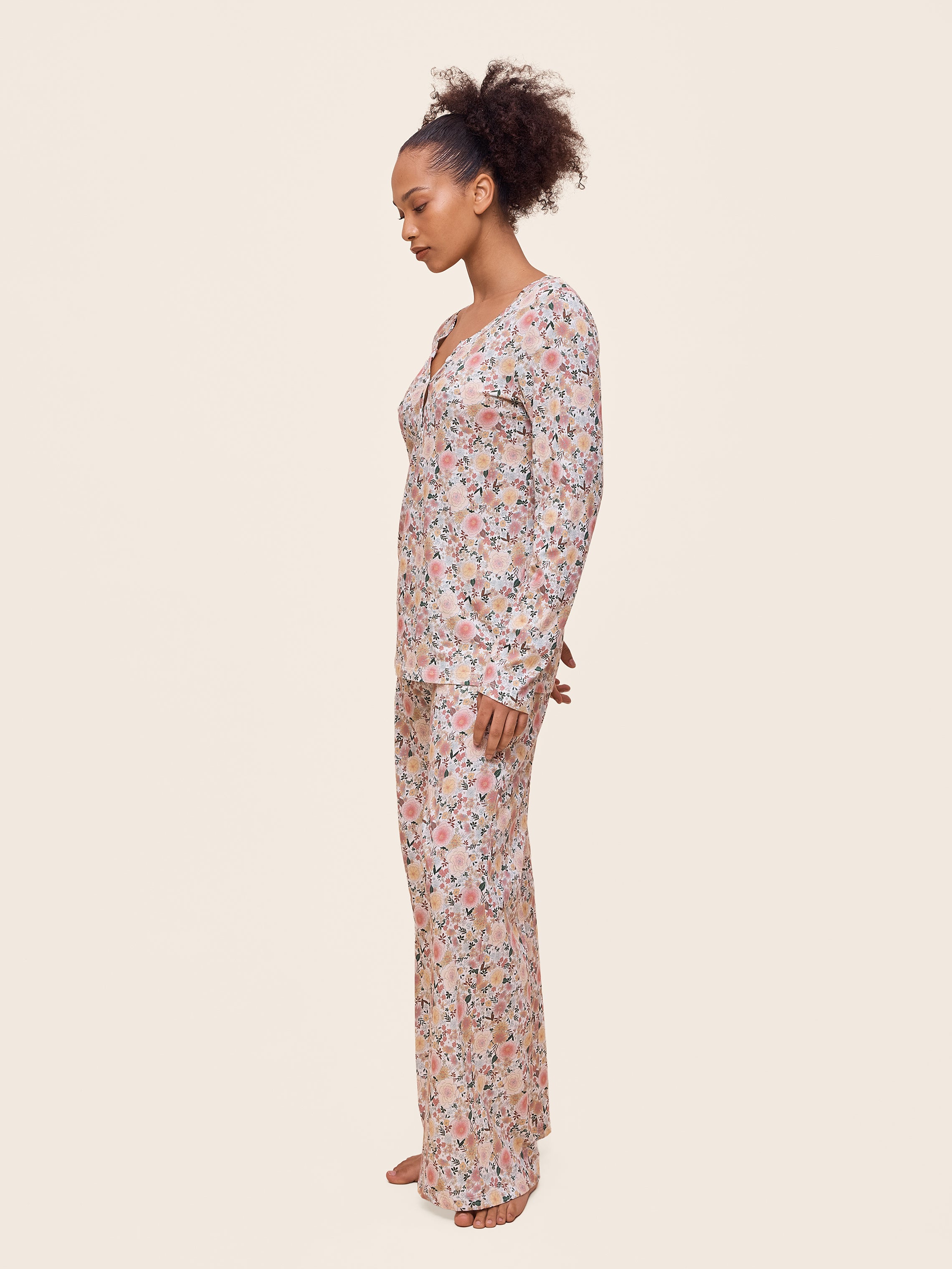 Meribel Knit Henley Long Sleeve Tee and Straight Leg Pant Set