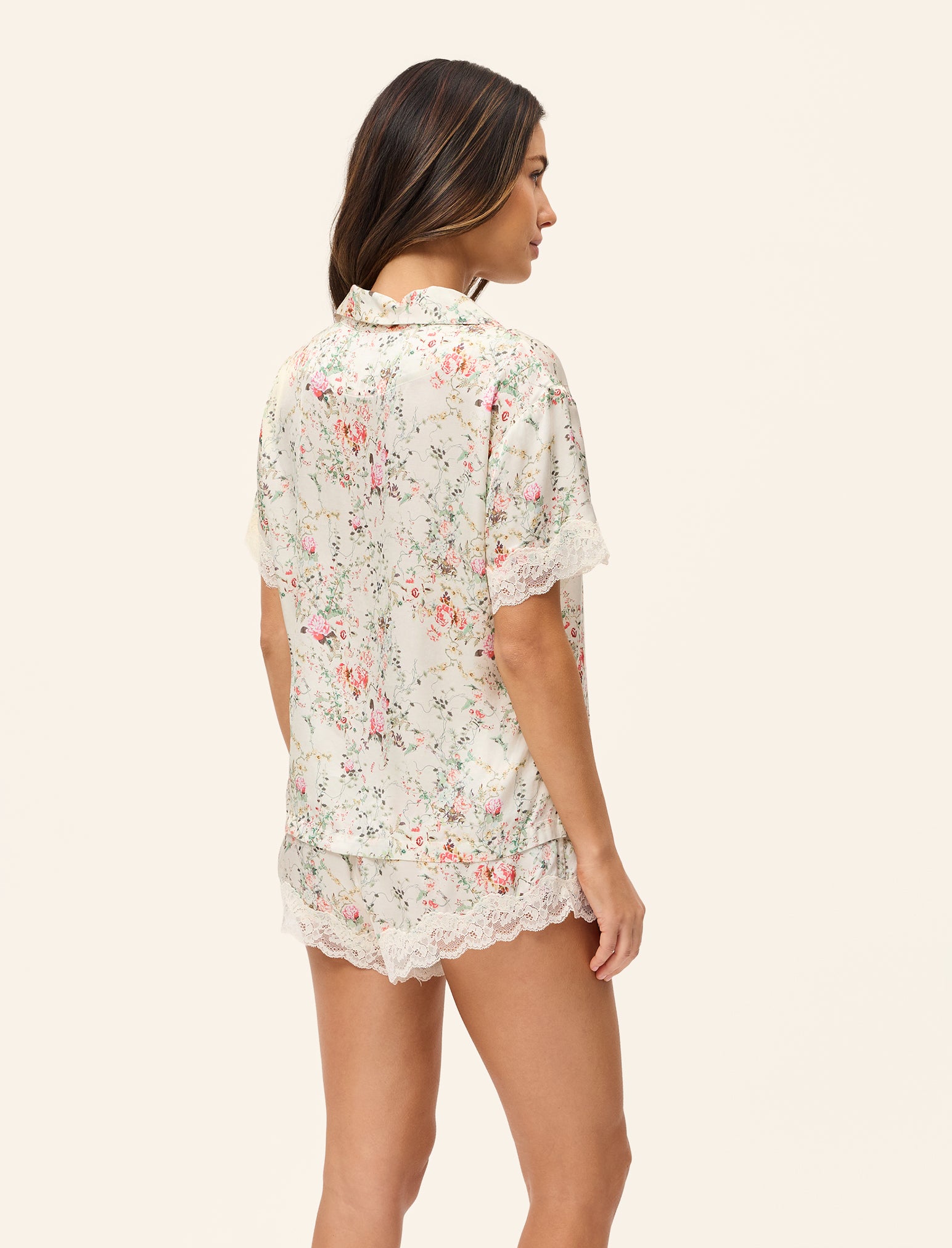 Yolly Satin Short Sleeve Lace Boxer PJ