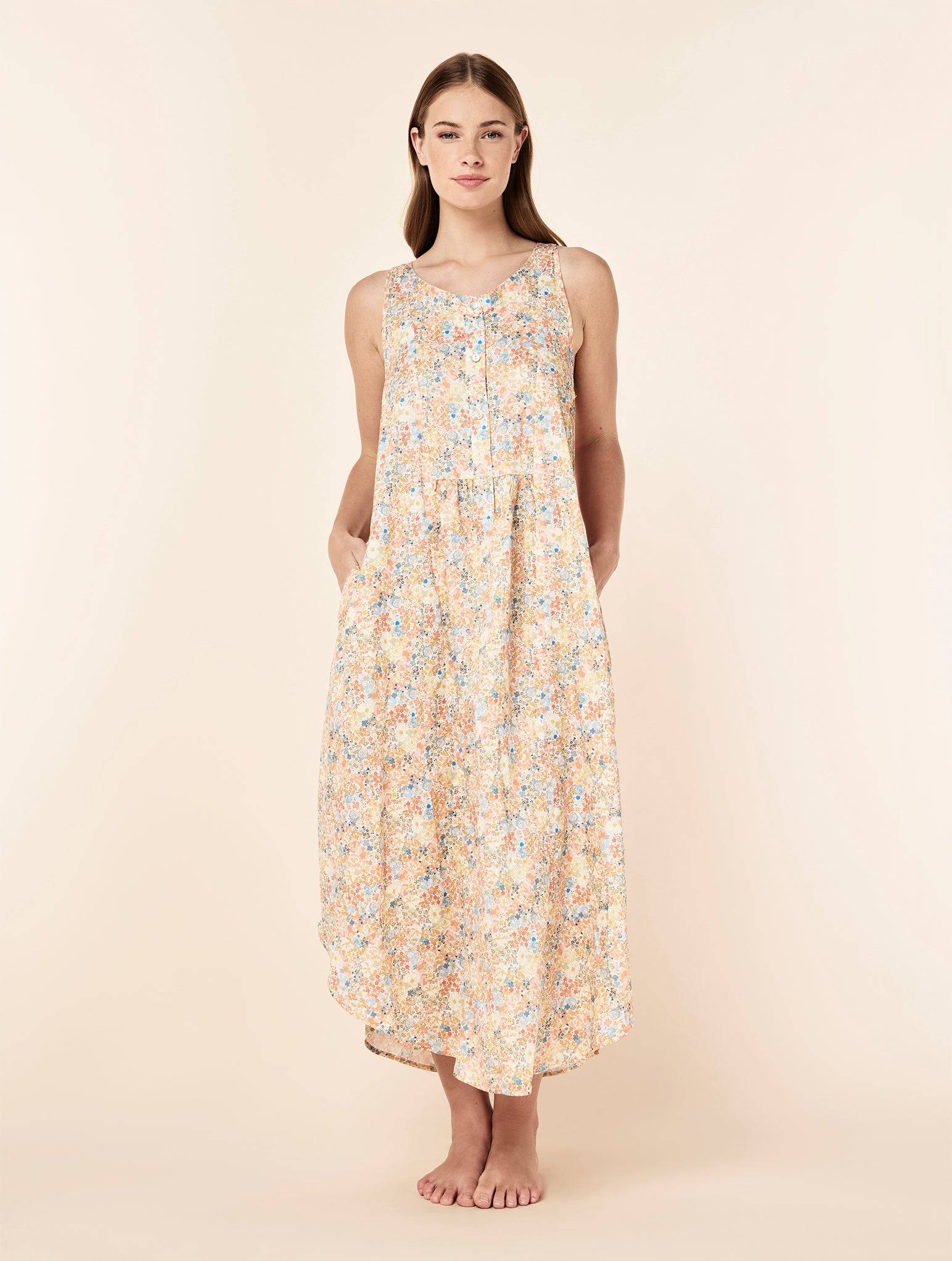 Carly Floral Panel Front Maxi Nightgown