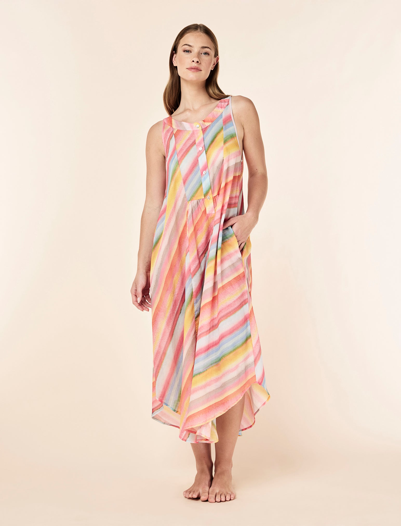 Sophie Stripe Panel Front Maxi Nightgown