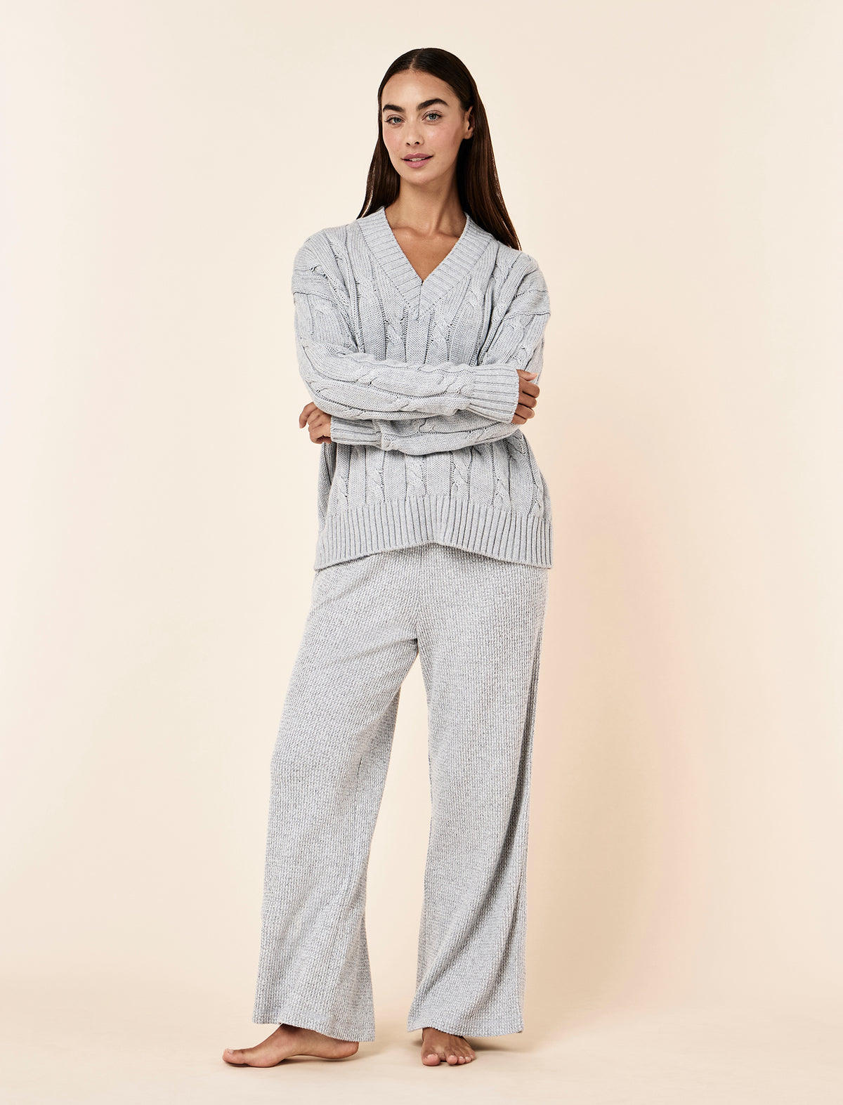 Cotton Cashmere Cable V-Neck Jumper