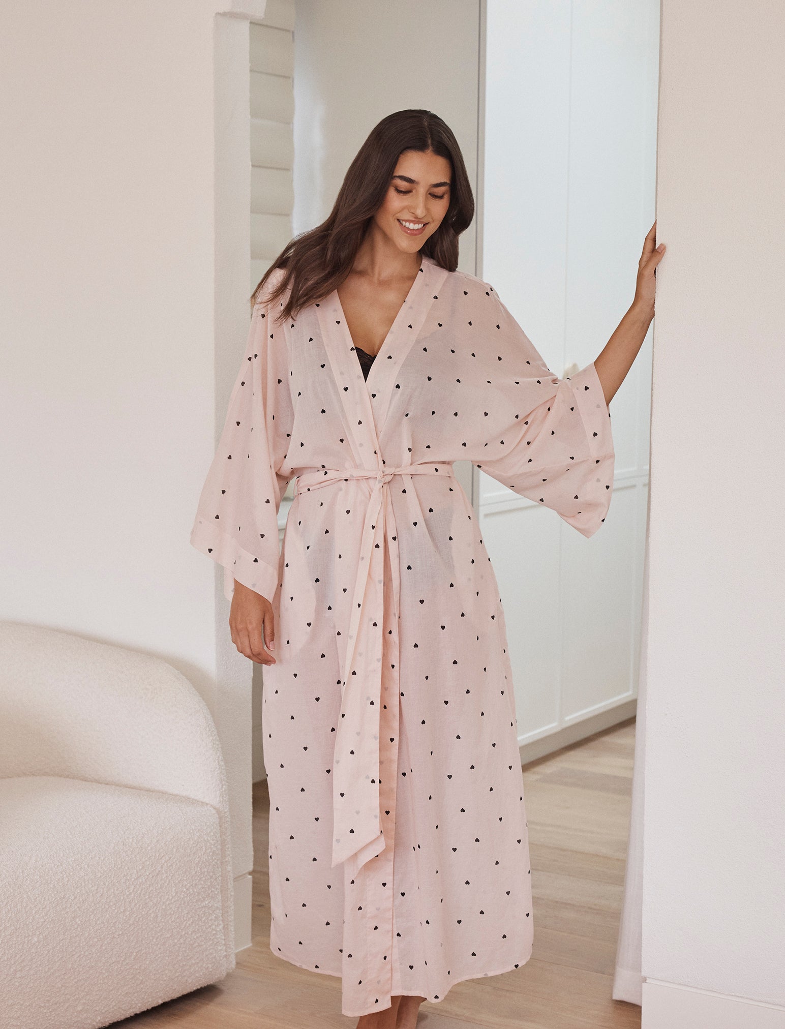 Papinelle Women's Hearts Cotton Maxi Robe - Rosewater
