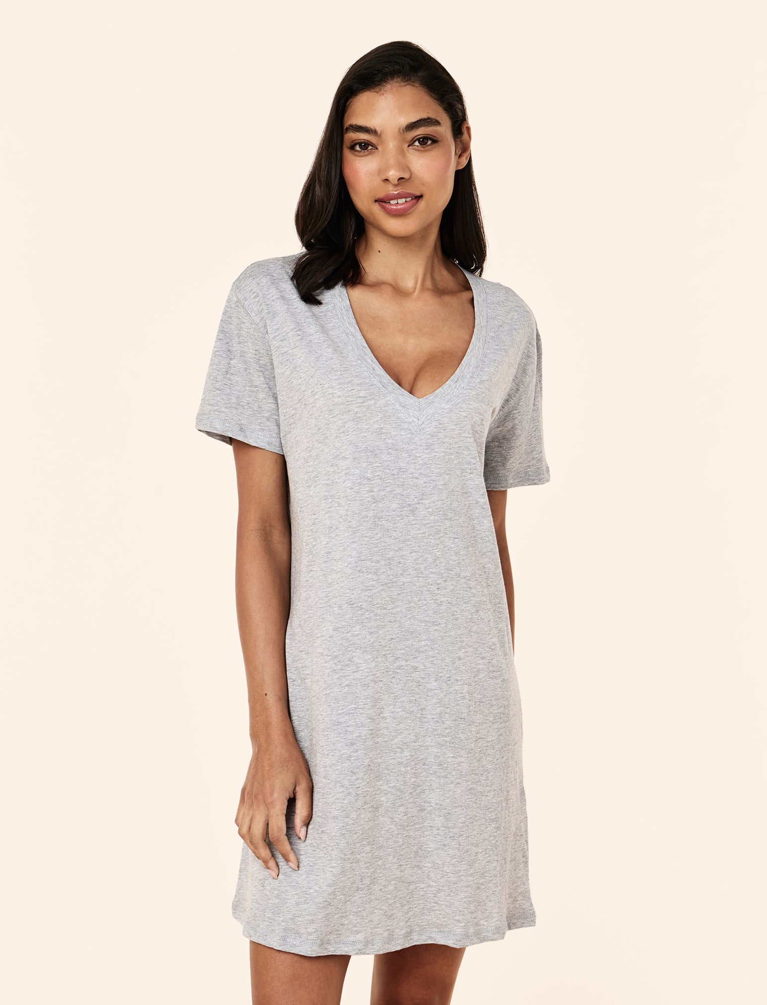 Papinelle | Jada Organic Cotton Knit V Neck Midi Nightgown S / Grey | Women's Cotton Tee Shirt Nighties
