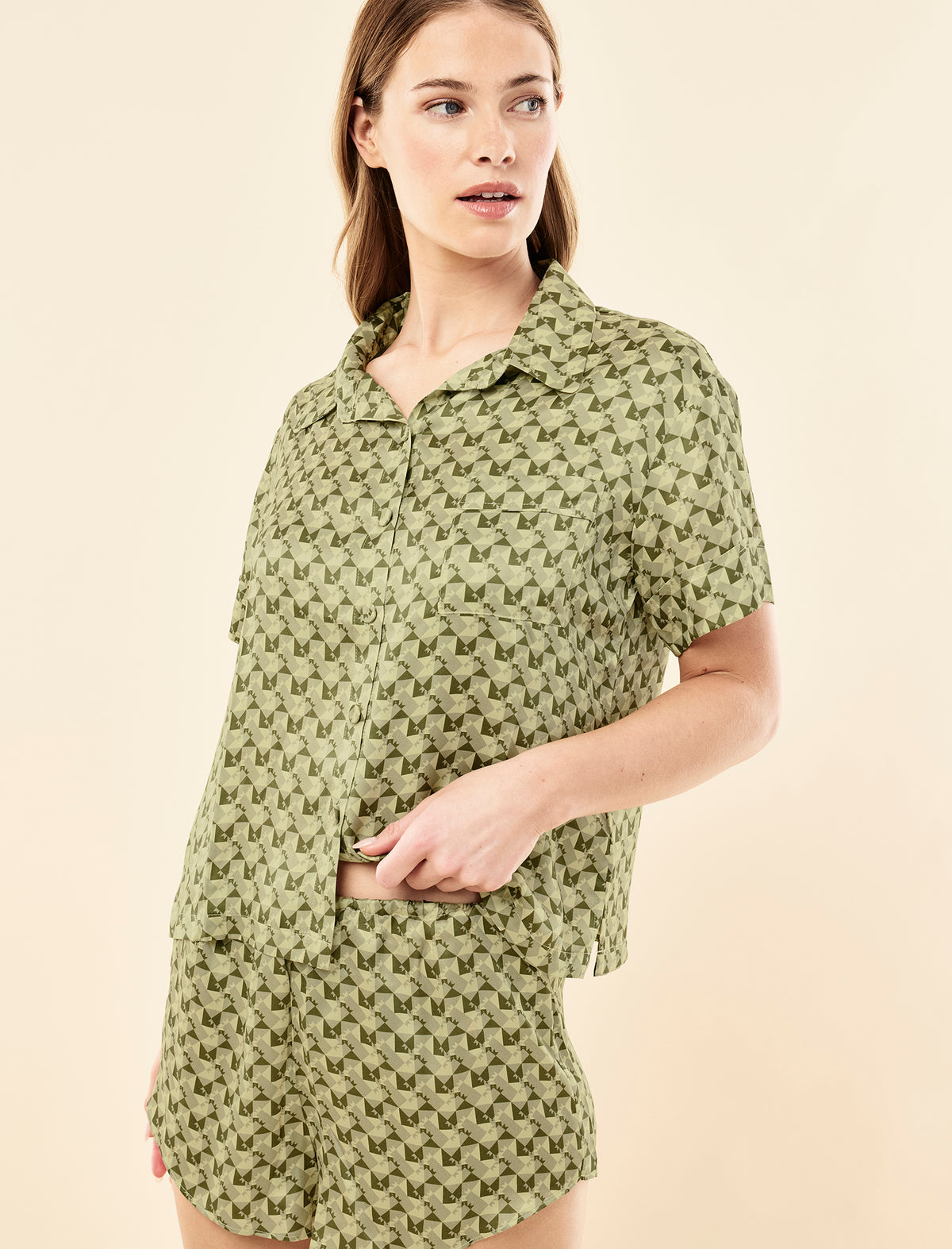 Karen Walker Monogram Tiles Silk Boxer PJ Set