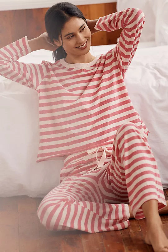 Jada Organic Cotton Knit Long Sleeve Boxy Tee & Straight Leg Pant Set