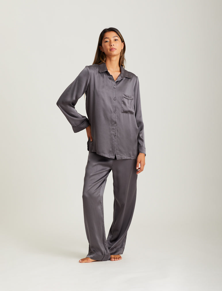 Papinelle | Washable Pure Silk Pajamas in Dark Slate