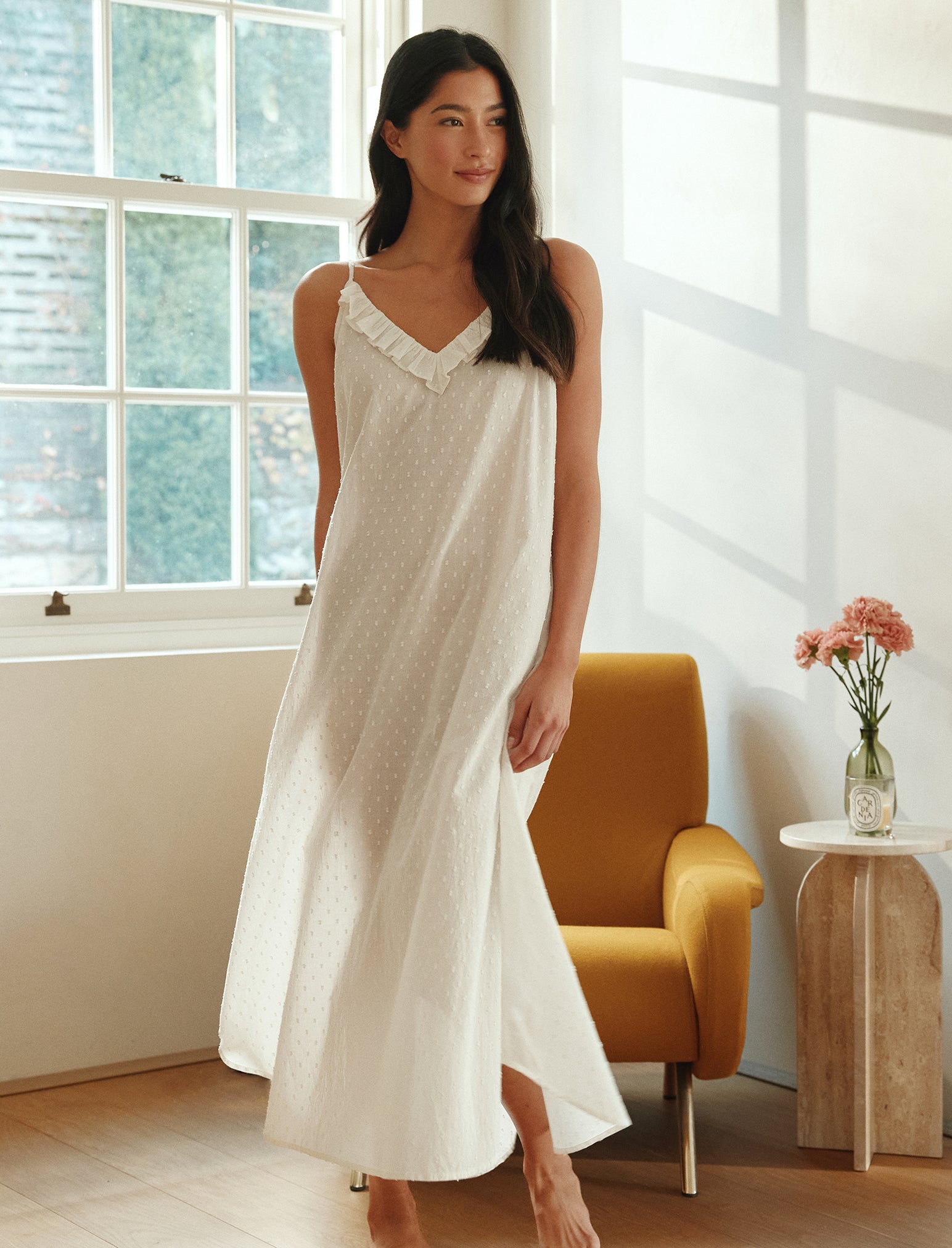 Papinelle | Swiss Dot Lace Frill Maxi Nightgown