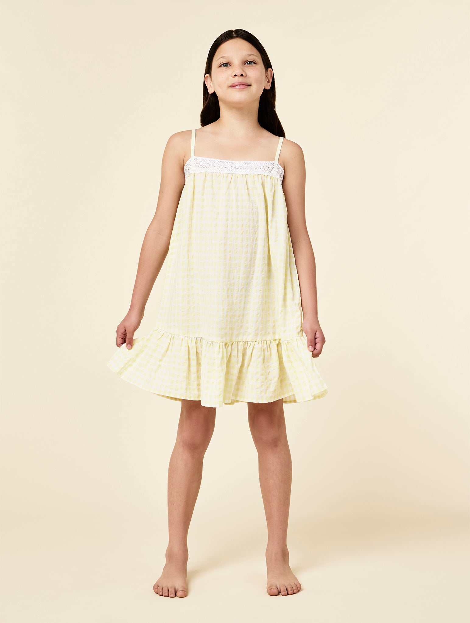 Seersucker Gingham Girls Strappy Nightgown
