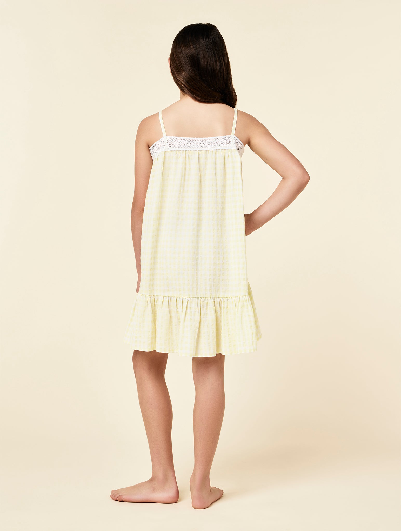 Seersucker Gingham Girls Strappy Nightgown