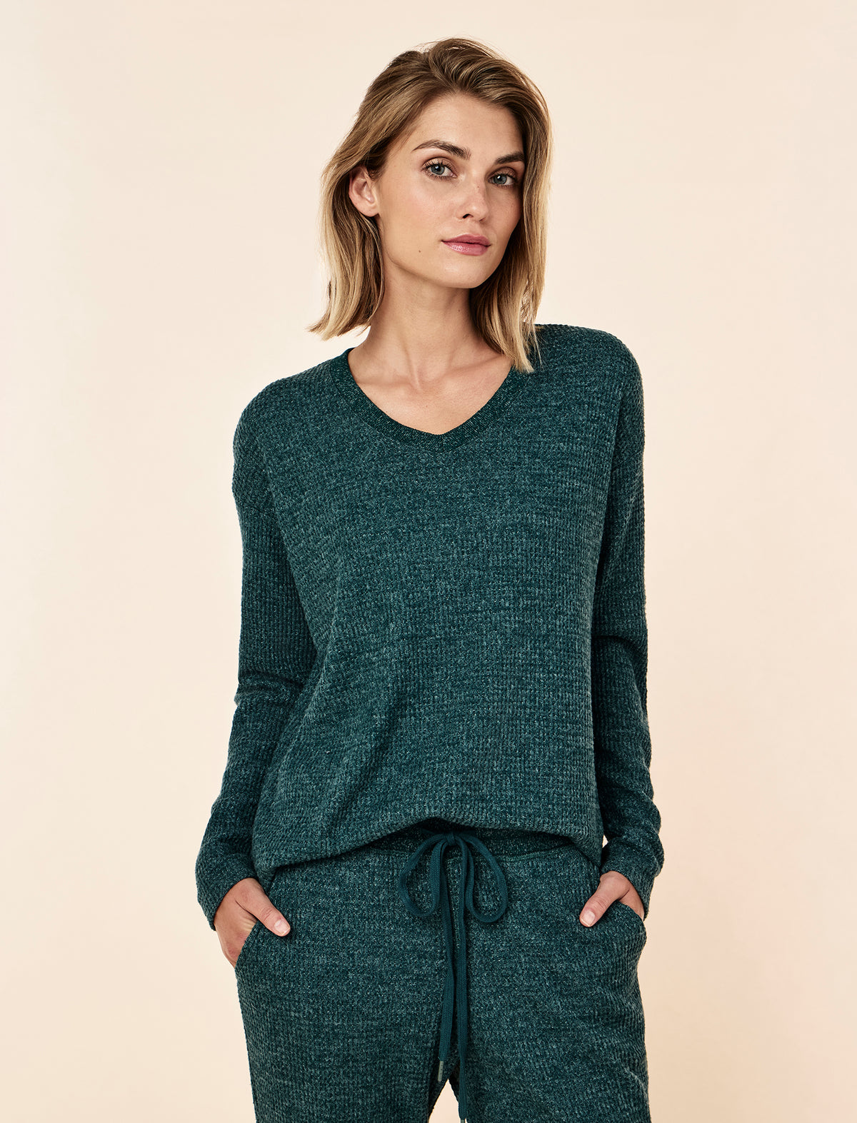 Super Soft Waffle V-Neck Long Sleeve Top & Jogger Set