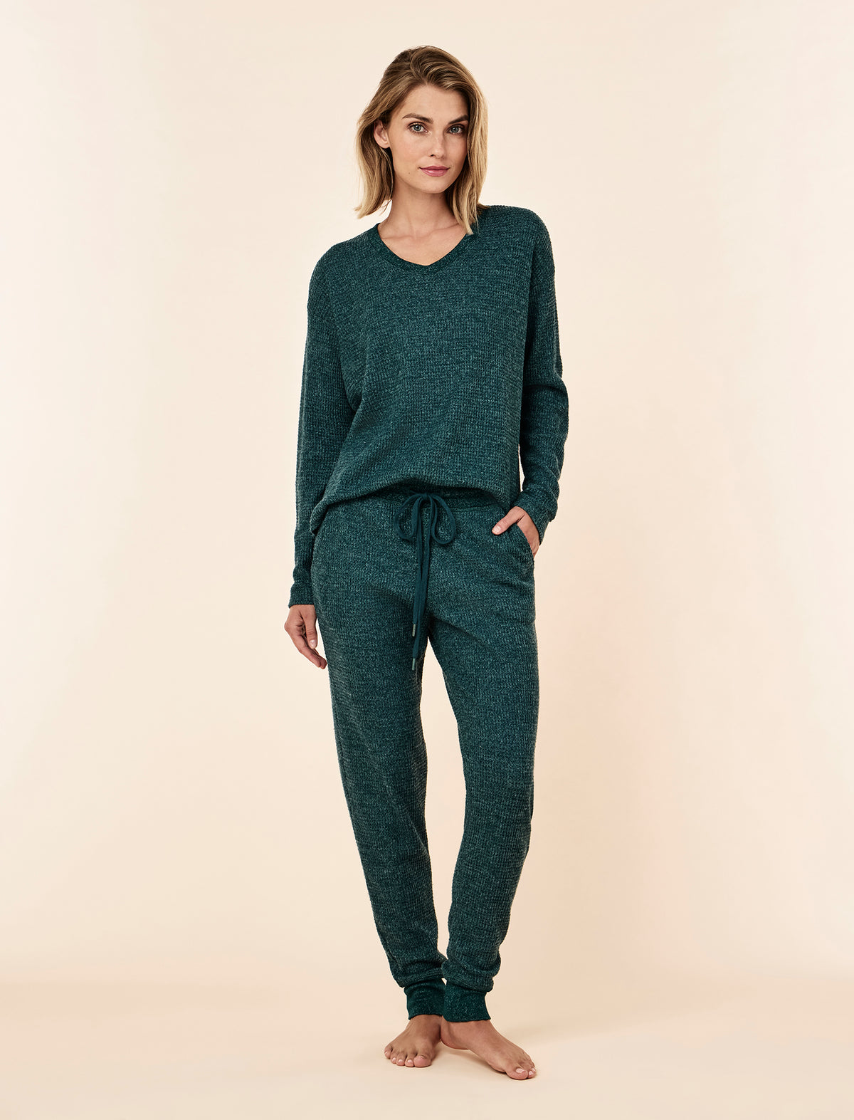 Super Soft Waffle V-Neck Long Sleeve Top & Jogger Set